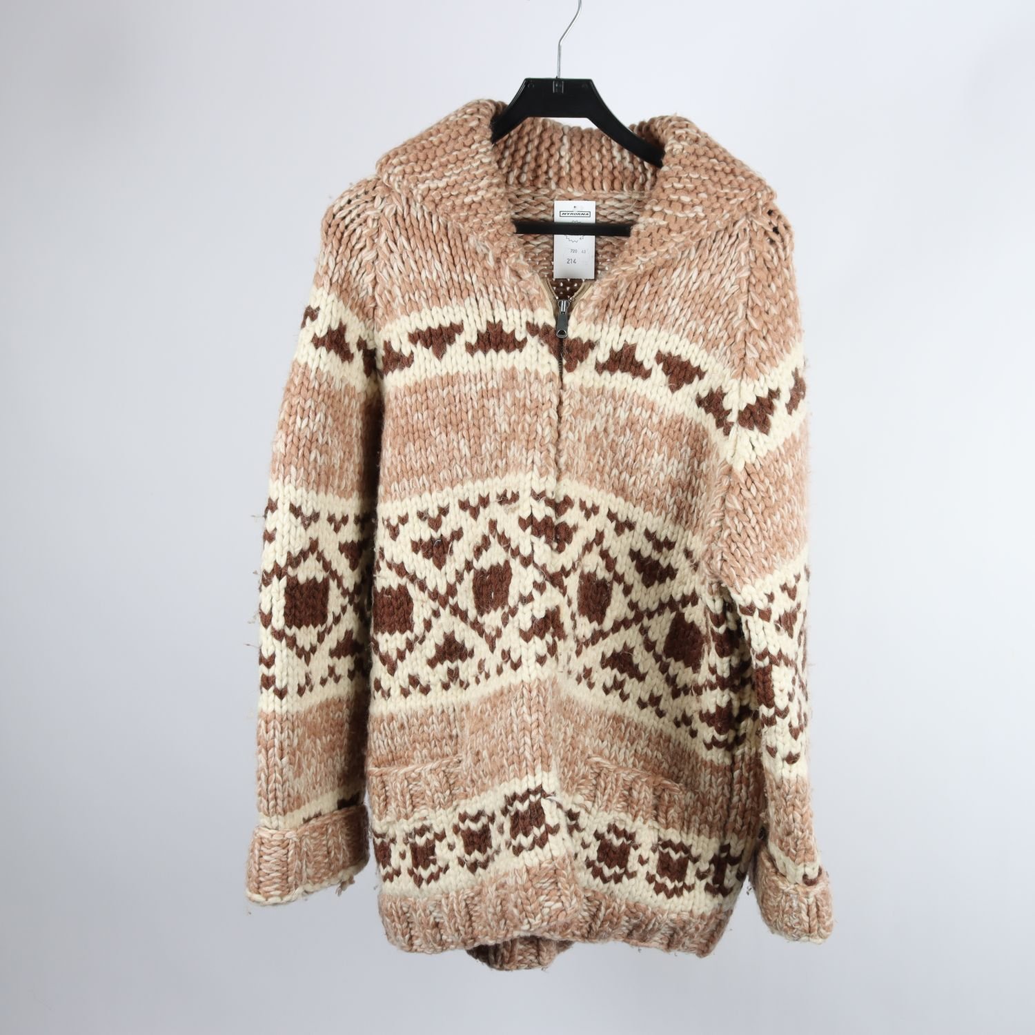 Stickad ulltröja, Okänd, beige, mönstrad, stl. ca XL