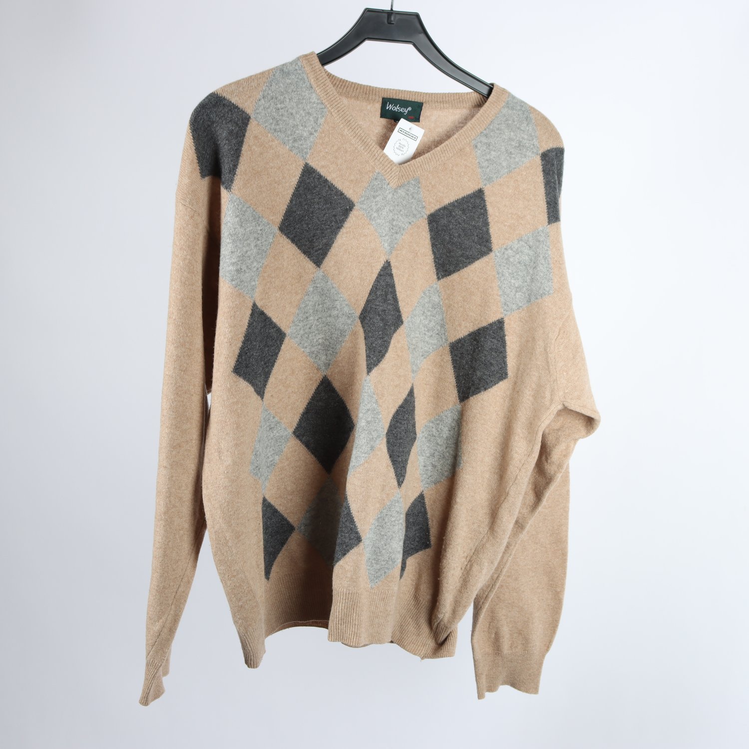 Stickad tröja, Wolsey, beige, rutig, stl. XL