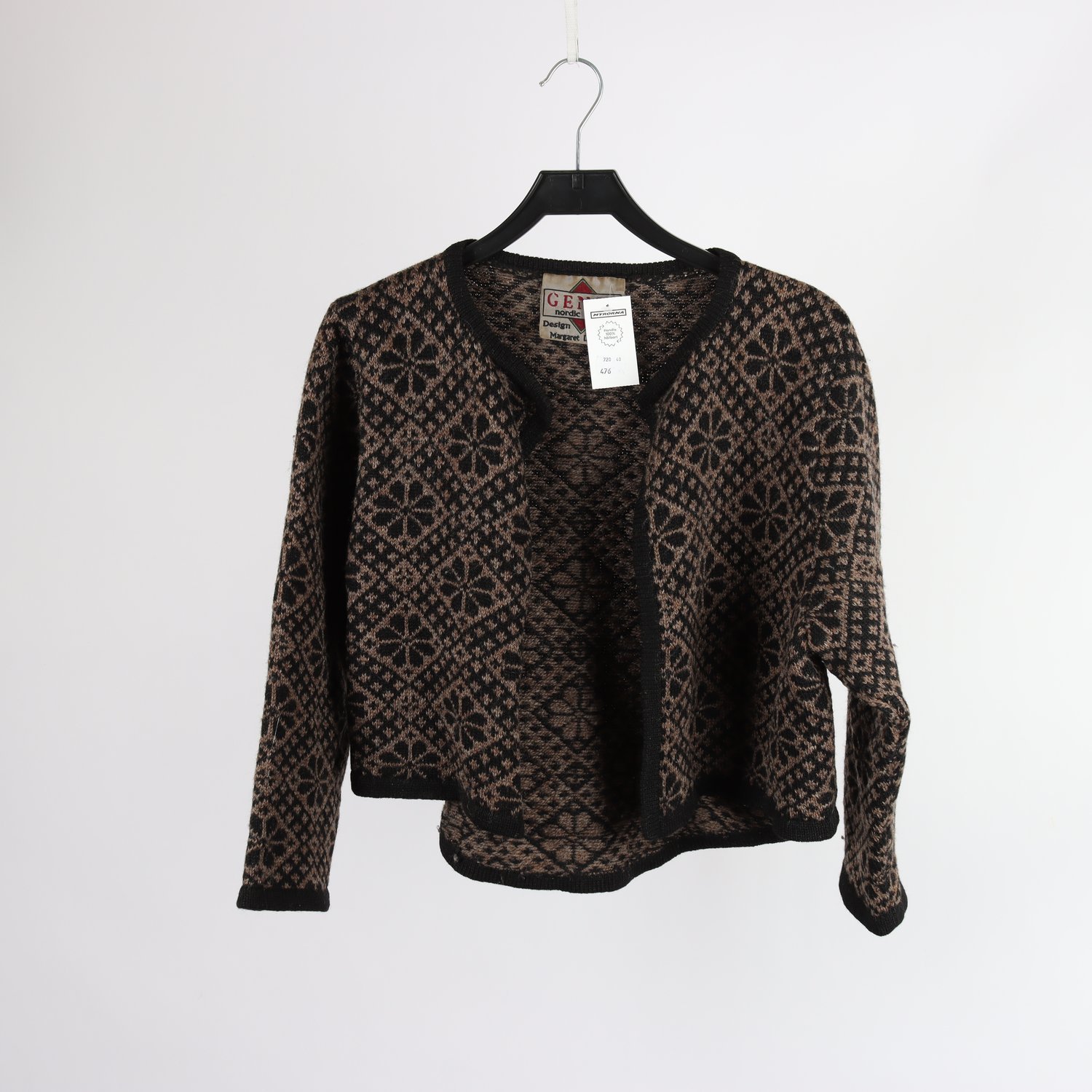 Stickad ullkofta, Gensa nordic design, Margaret Lundvagn, brun, stl. ca M/L