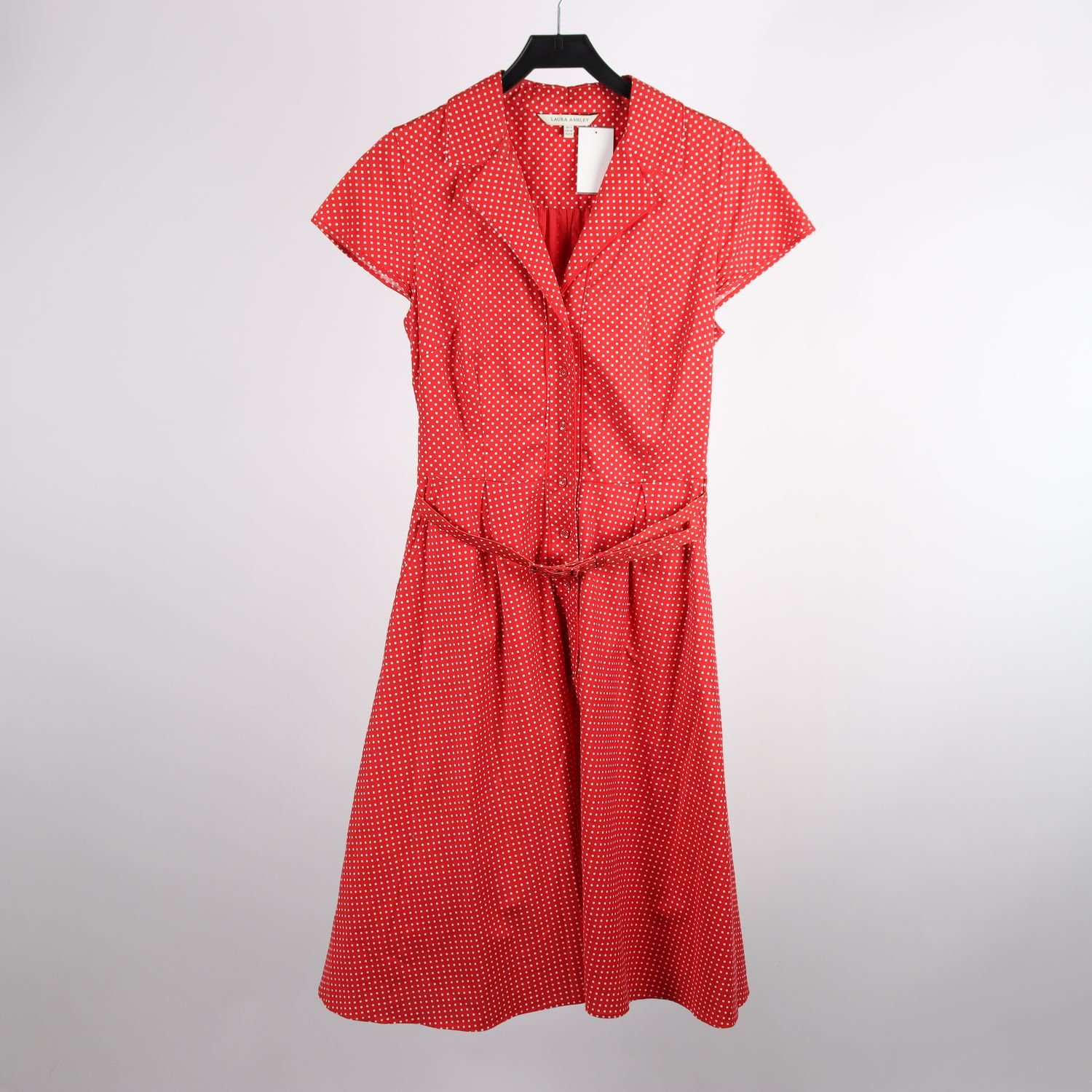 Klänning, Laura Ashley, röd, prickig, stl. 40