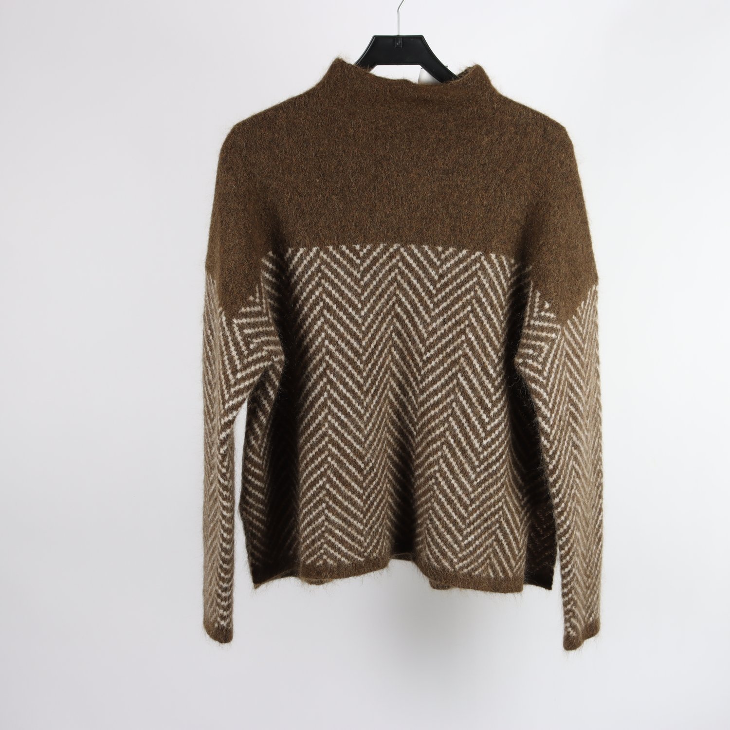 Stickad ulltröja, Second female, brun, mönstrad, mohair, stl. XL