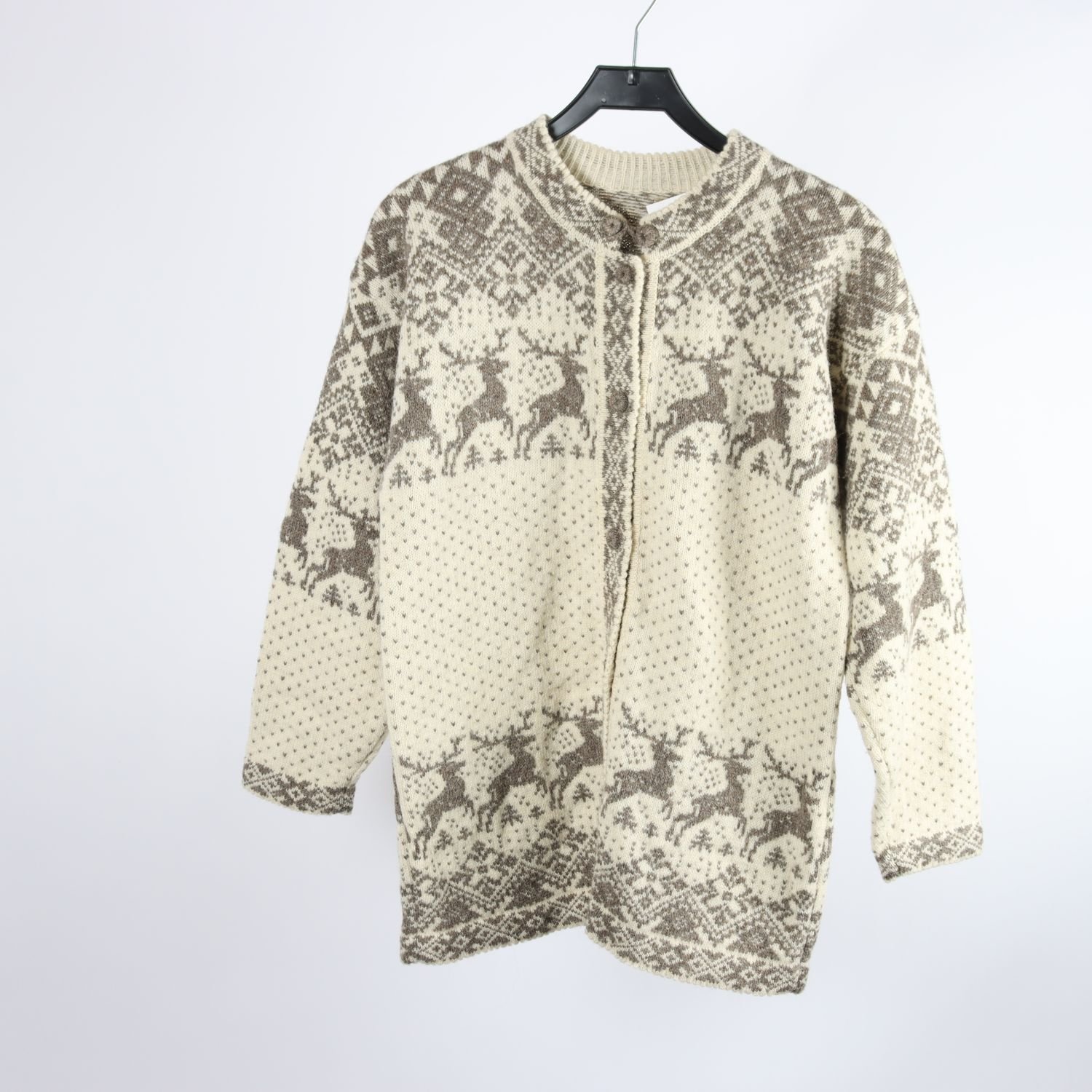 Stickad ullkofta, Okänd, beige, mönstrad, stl. ca M