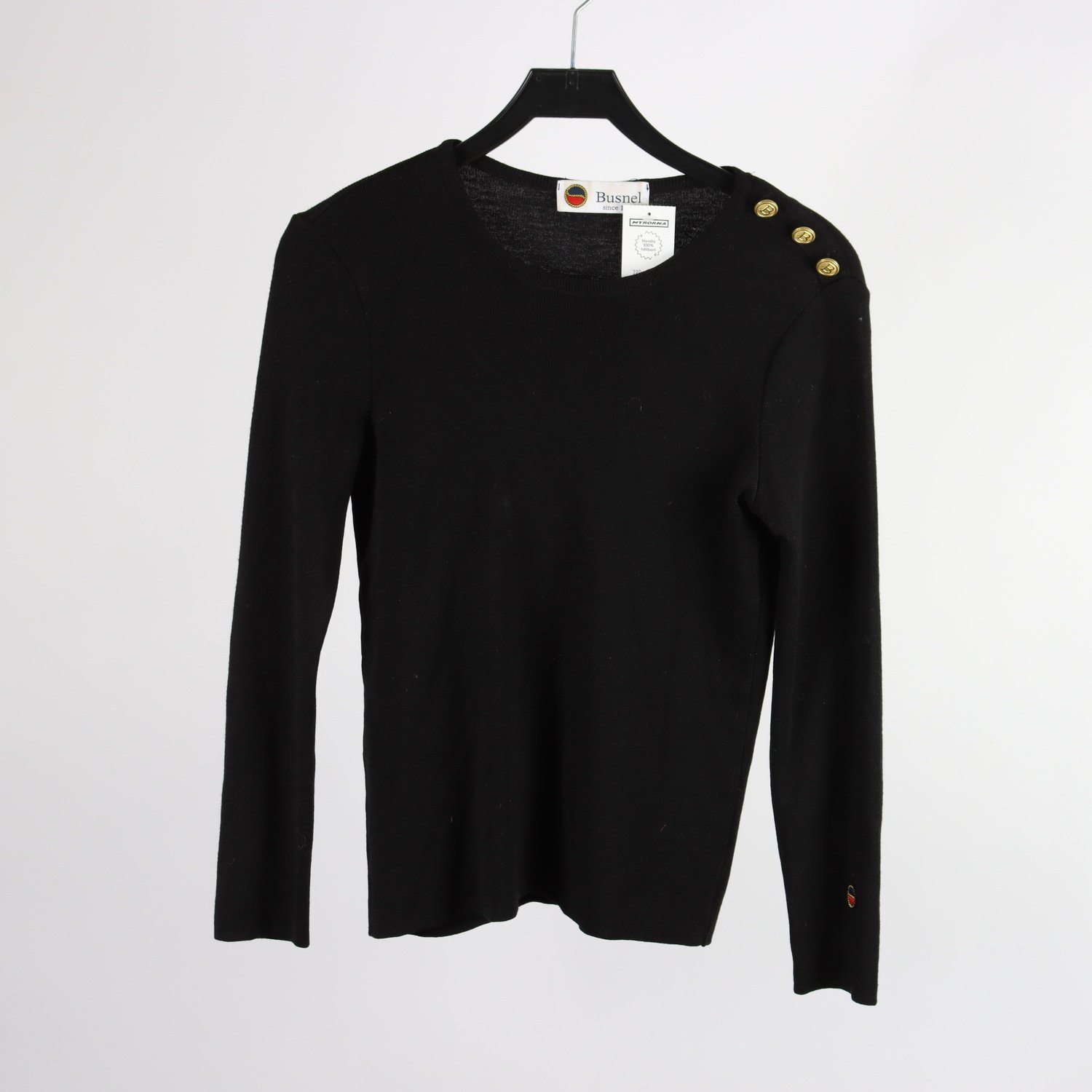 Stickad ulltröja, Busnel, svart, 100% merino ull, stl. 40