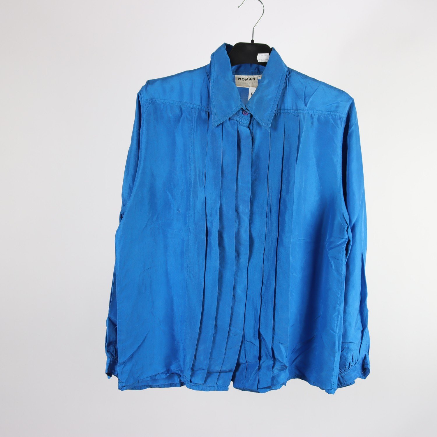 Sidenblus, H&M, vintage, blå, stråveck, stl. 40