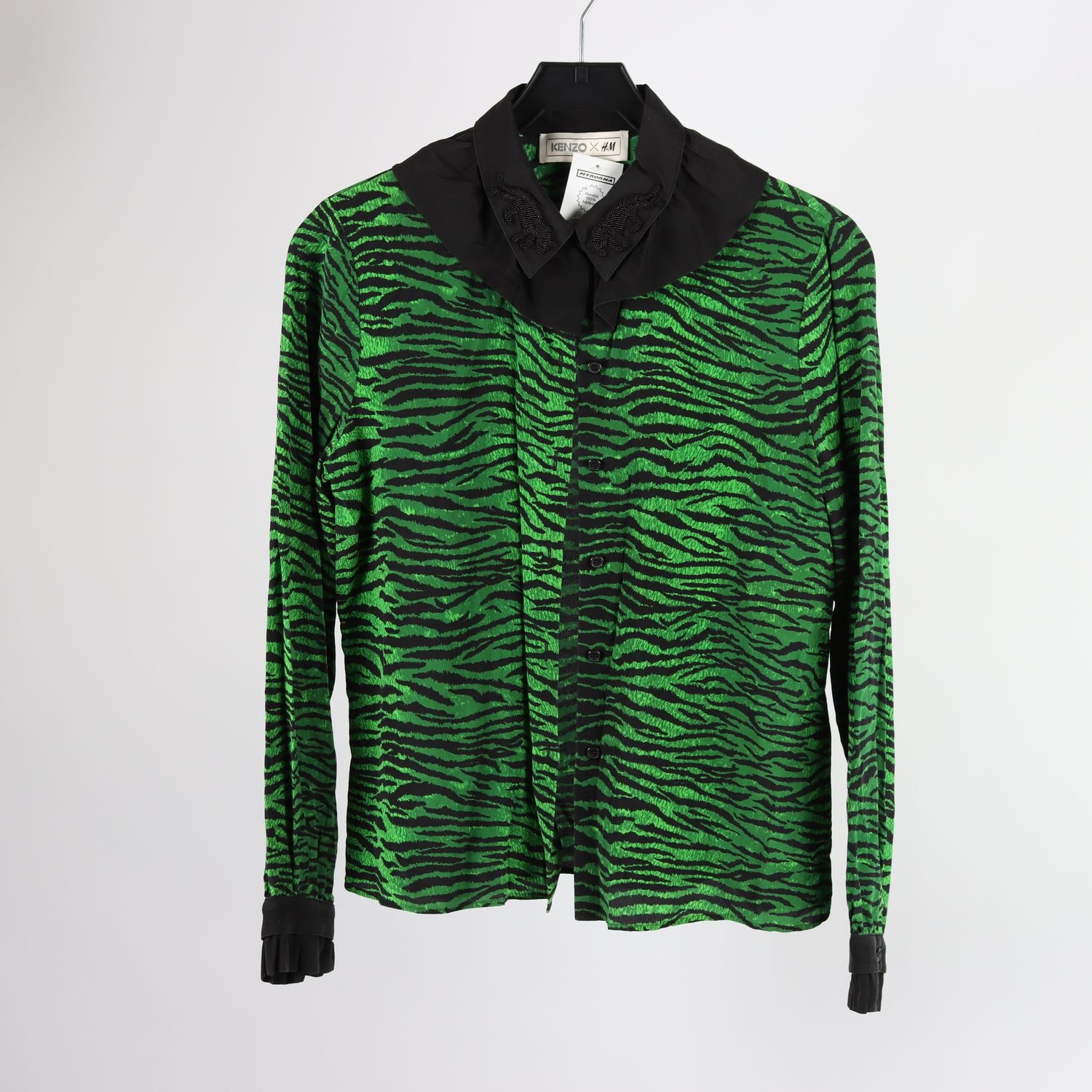 Blus, Kenzo x HM, tigermönstrad, pärlbroderi, 100% silke, st. 38