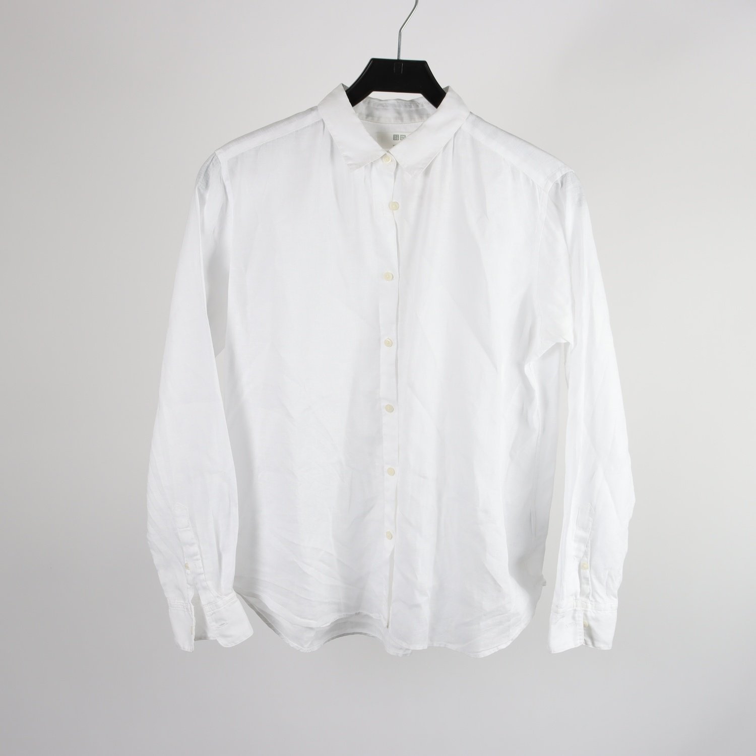 Skjortblus, Uniqlo, vit, 100% linne, stl. S