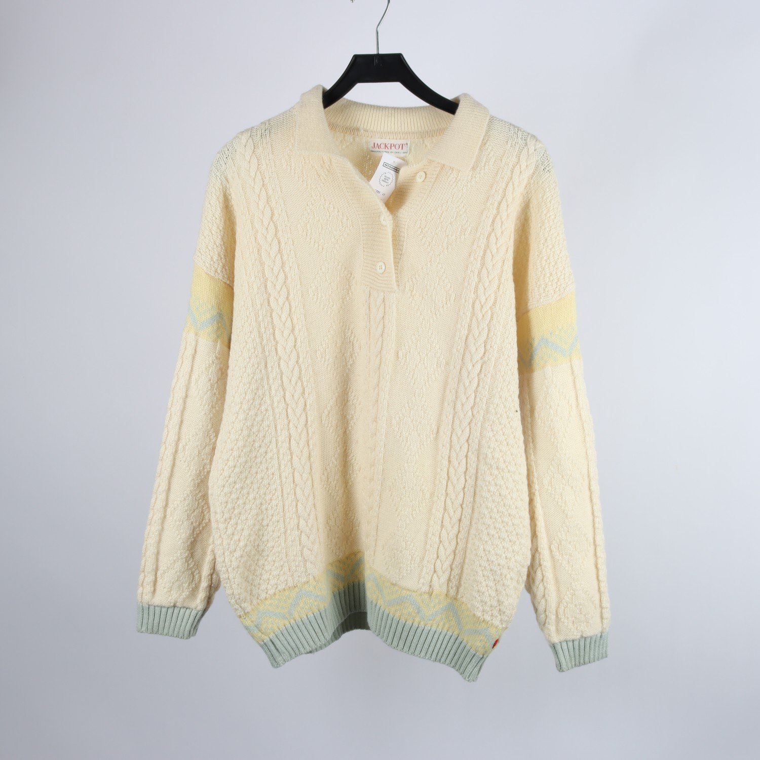 Stickad tröja, Jackpot vintage, mönstrade detaljer, 100% wool, Stl. 3 (L)