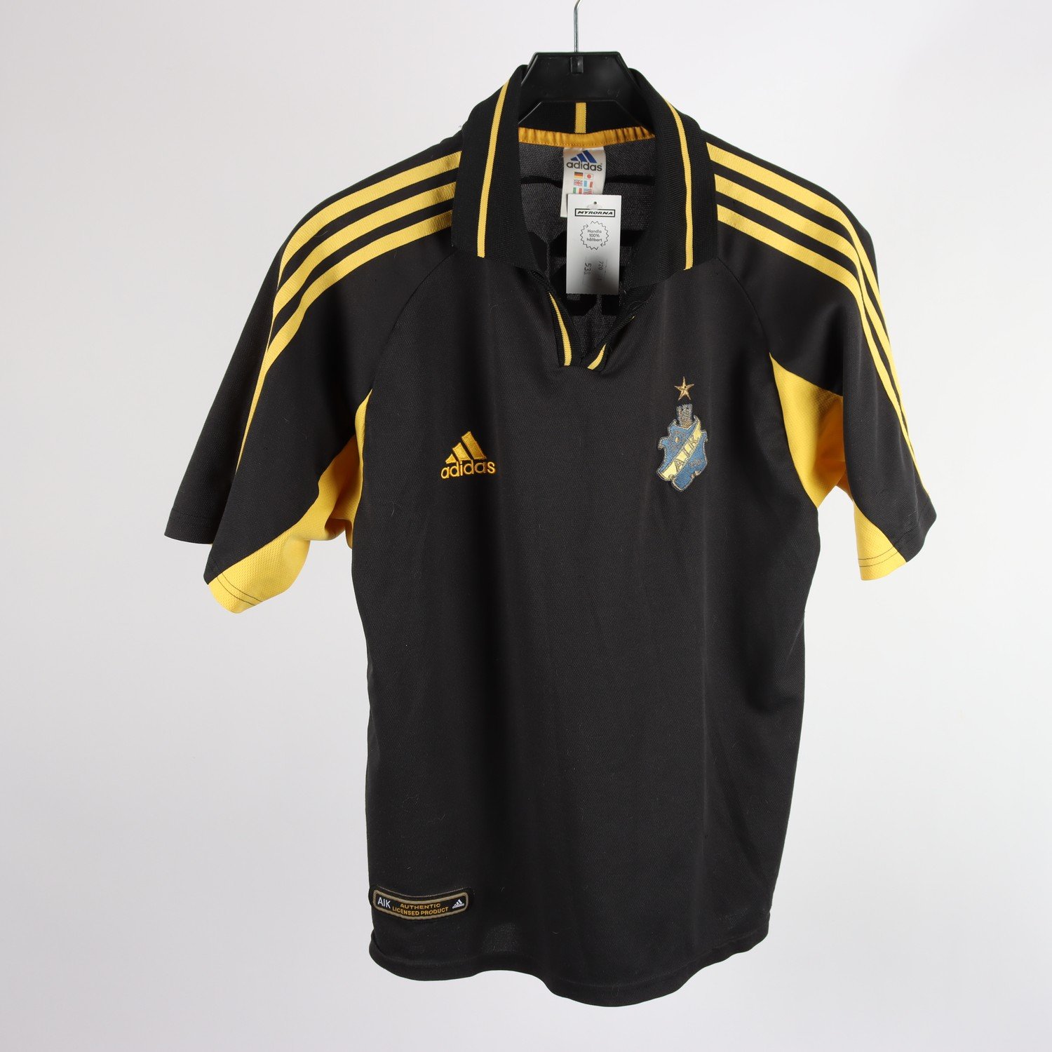 Fotbollströja, Adidas, AIK, gul, svart, Larsson, stl. ca. S.