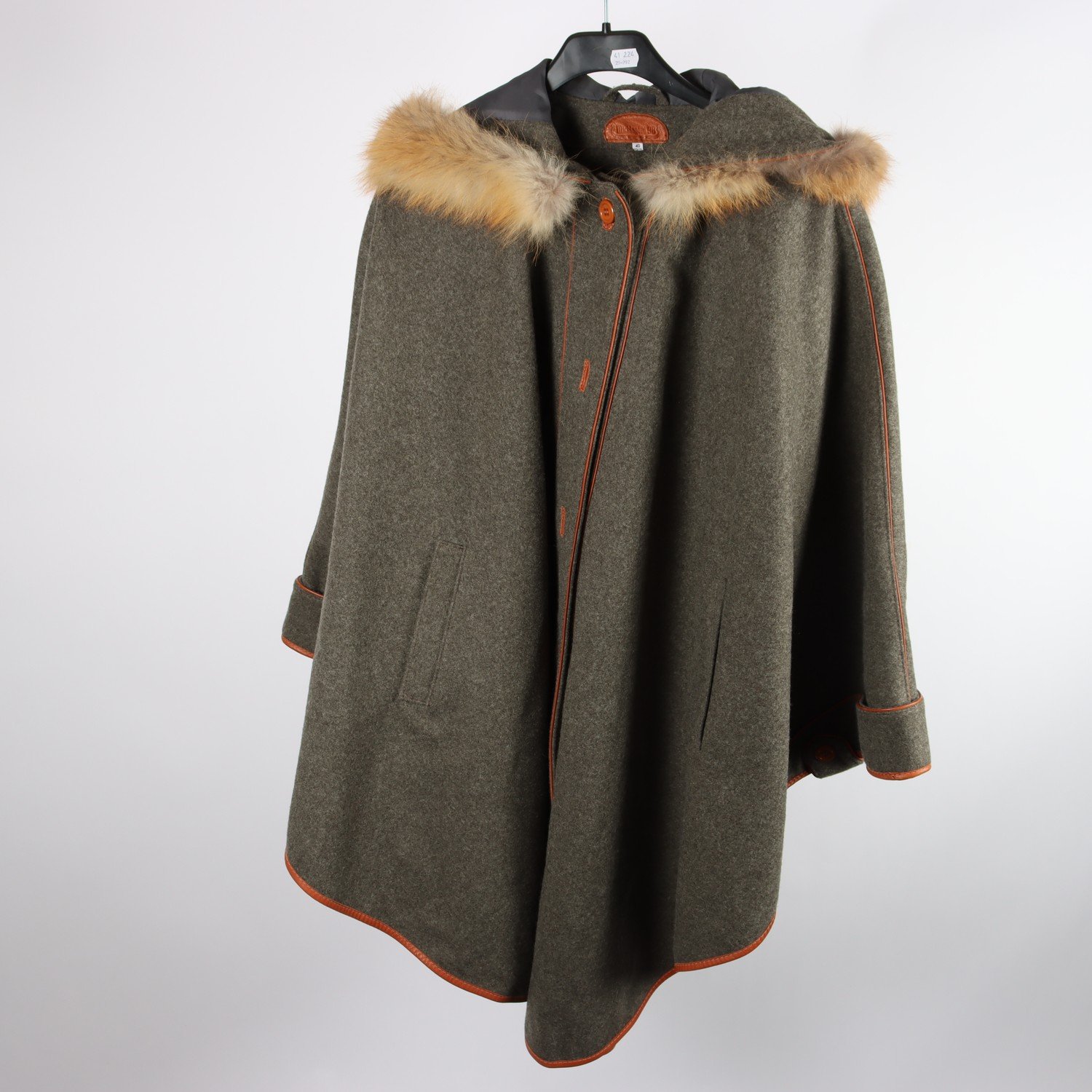 Ullcape med pälskrage, Micklagård AB, vintage, stl. 40