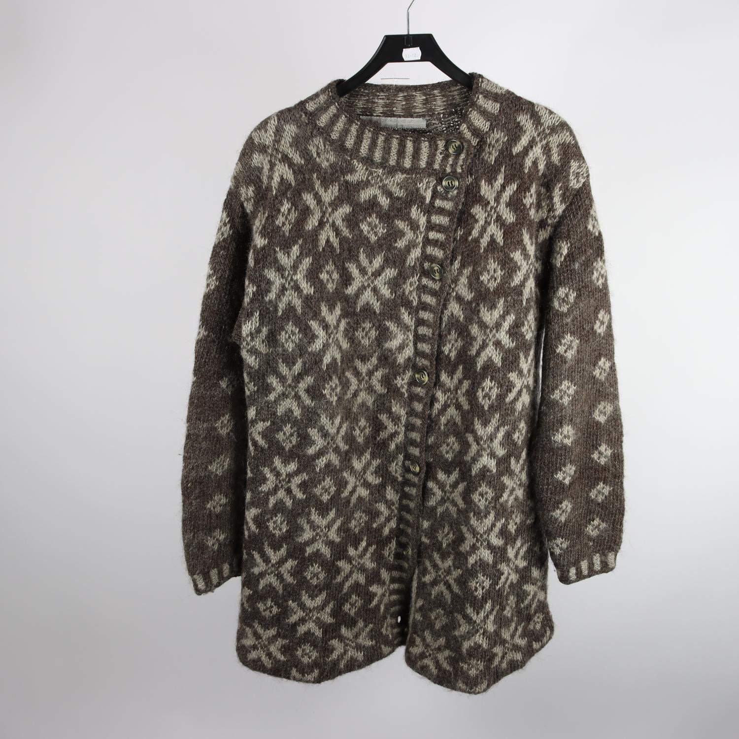 Stickad kofta, Skagerack Konsthantverksgarn, beige, grå, 100% ull, stl. ca. L