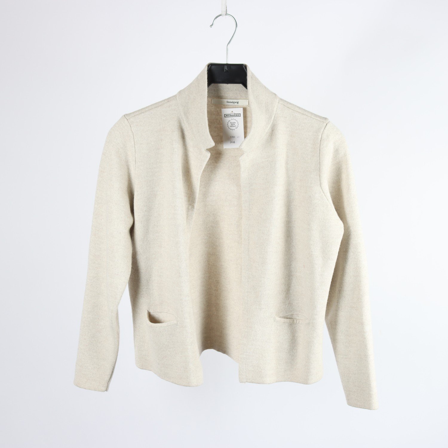 Stickad, kofta, Sibin Linnebjerg, beige, 50% merinoull, stl. XS