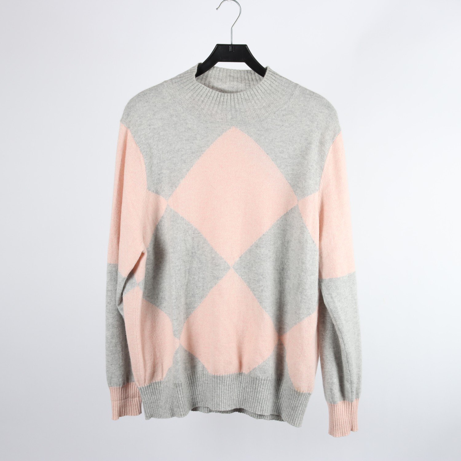 Stickad tröja, Autograph, rosa/grå, rutig, 100% kashmir, stl. 18 (XXL)