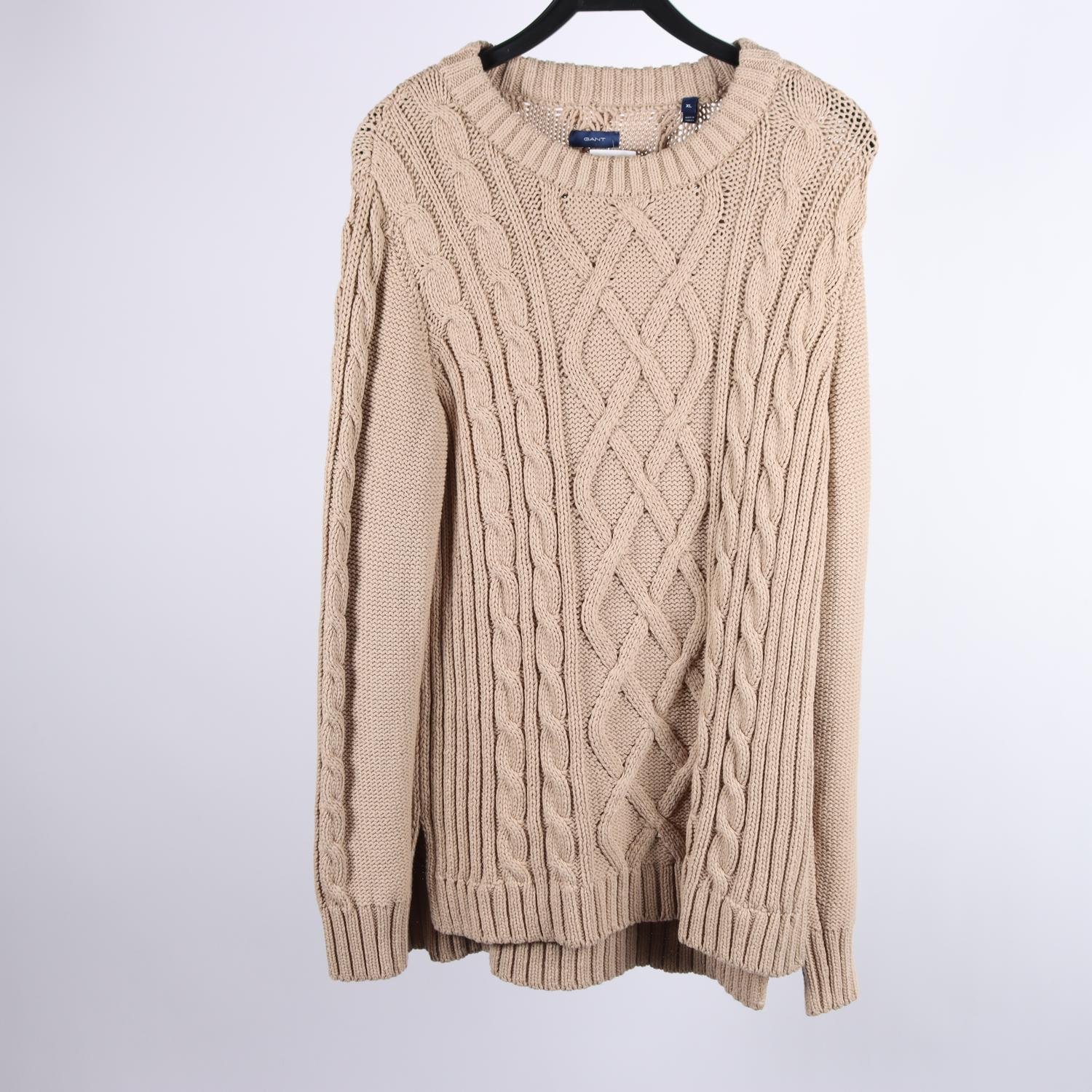 Stickad tröja, Gant, beige, 100% bomull, stl. XL