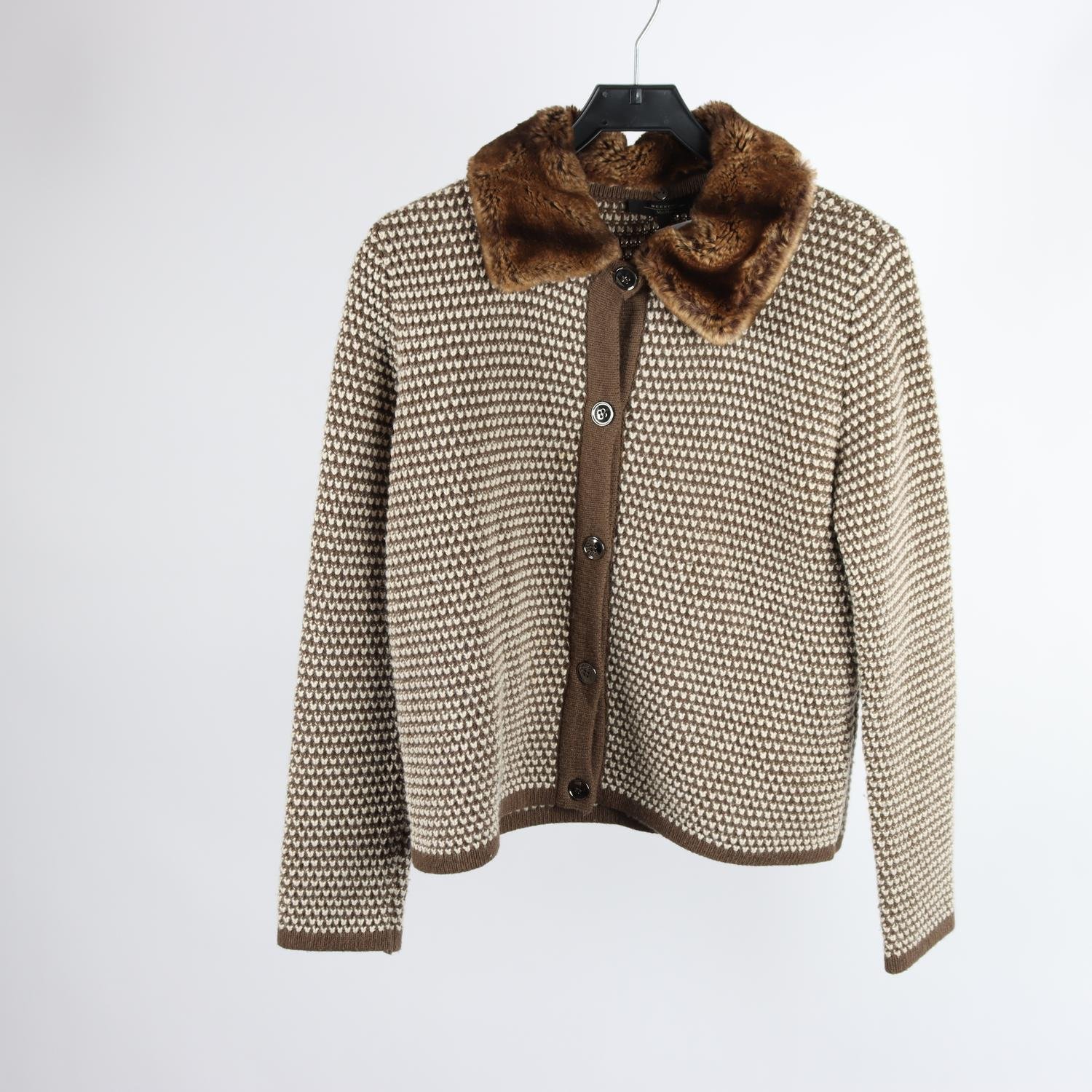 Stickad tröja, MaxMara x Weekend, brun, vit, 50% ull, stl. L