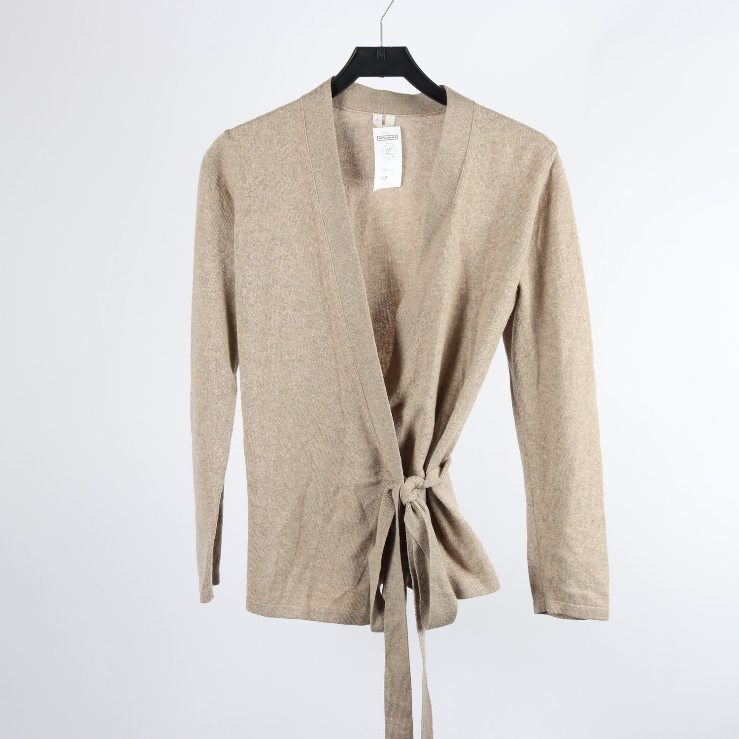 Stickad kofta, Arket, beige, omlottknytning, 100% kashmir, stl. S