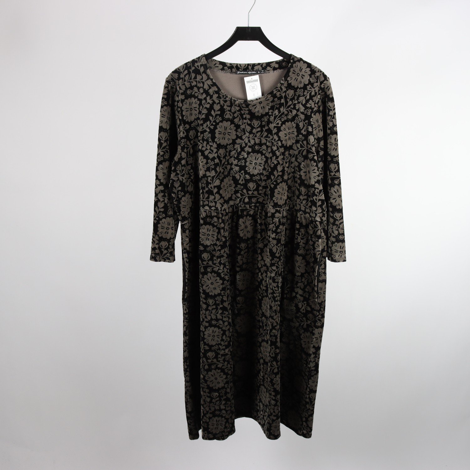 Klänning, Gudrun Sjödén, grå, svart, plych, stl. XL.