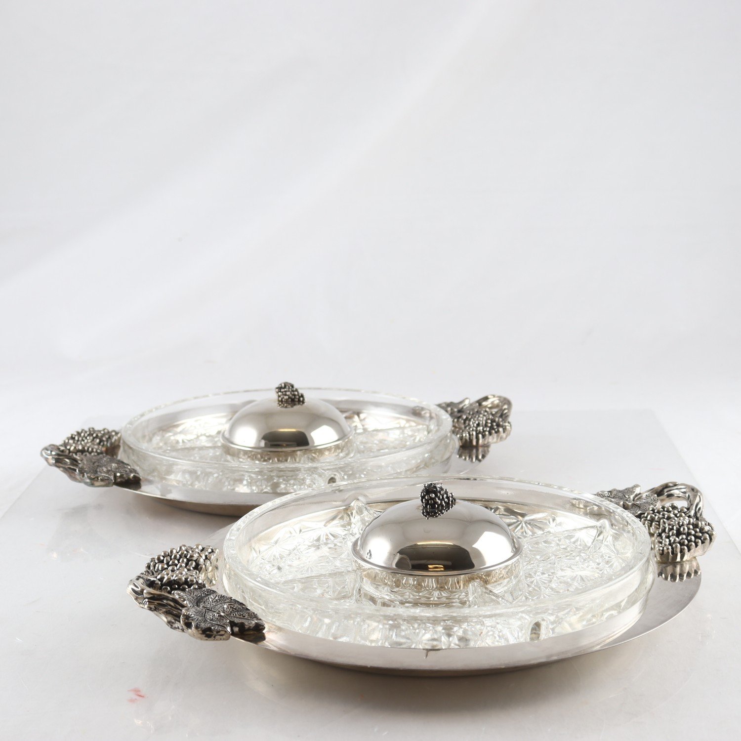 Serveringsfat, Art Deco stil, metall och glas, 2 st. Samfraktas ej.