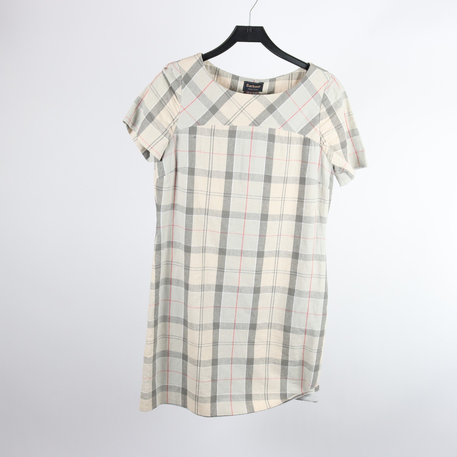 Klänning, Barbour, grå, beige, rutig, 55% linne, stl. 36