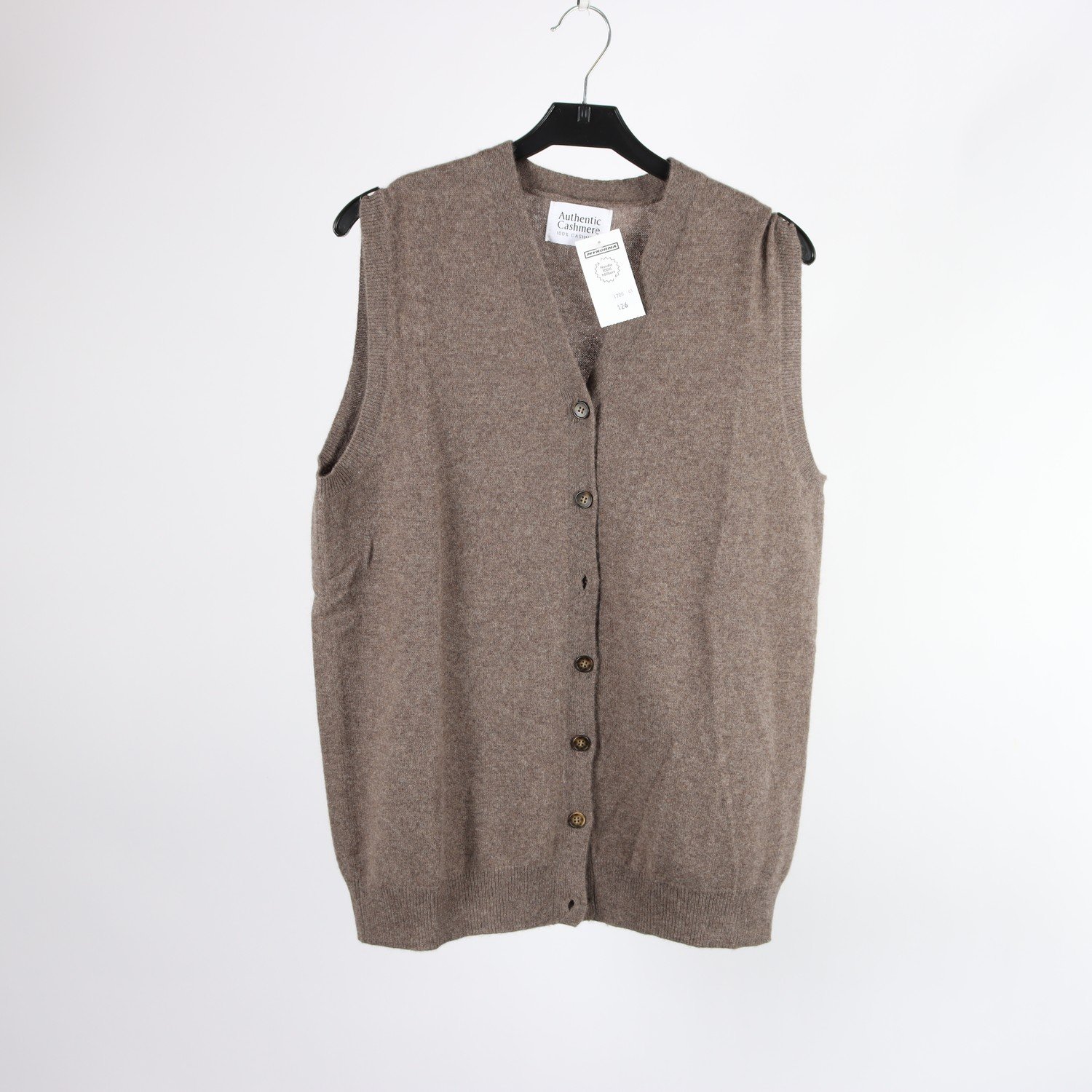 Stickad väst, Authentic Cashmere, brun, 100 % kashmir, stl. M