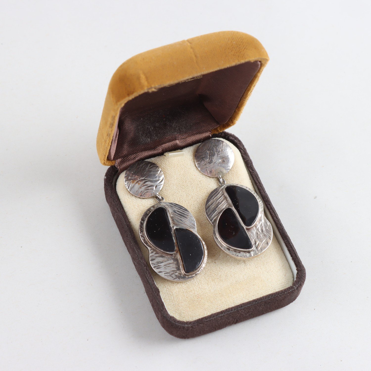 Örhängen, silver 925, onyx, vintage, brv: 15,1g
