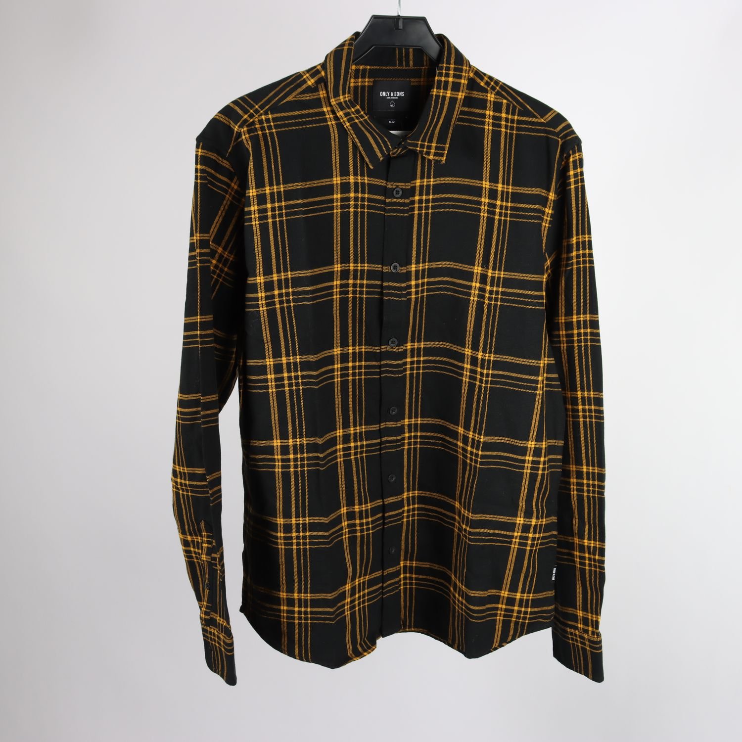 Skjorta, Only & sons, svart/gul, rutig, stl. XL