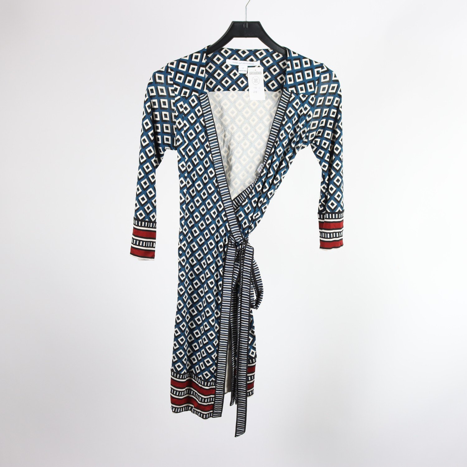 Klänning, Diane von Furstenberg, blå, vit, mönstrad, stl. 2 (XS)