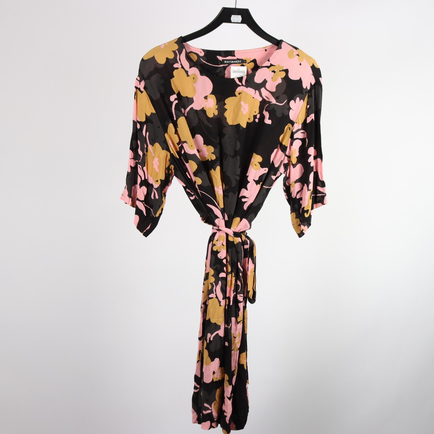 Klänning, Marimekko, svart, rosa, beige, mönstrad, 100 % viscose, stl. L