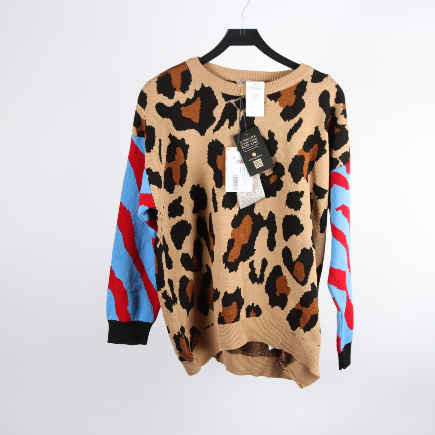Stickad tröja, Cesare Gaspari, leopard-print, stl. ca XL