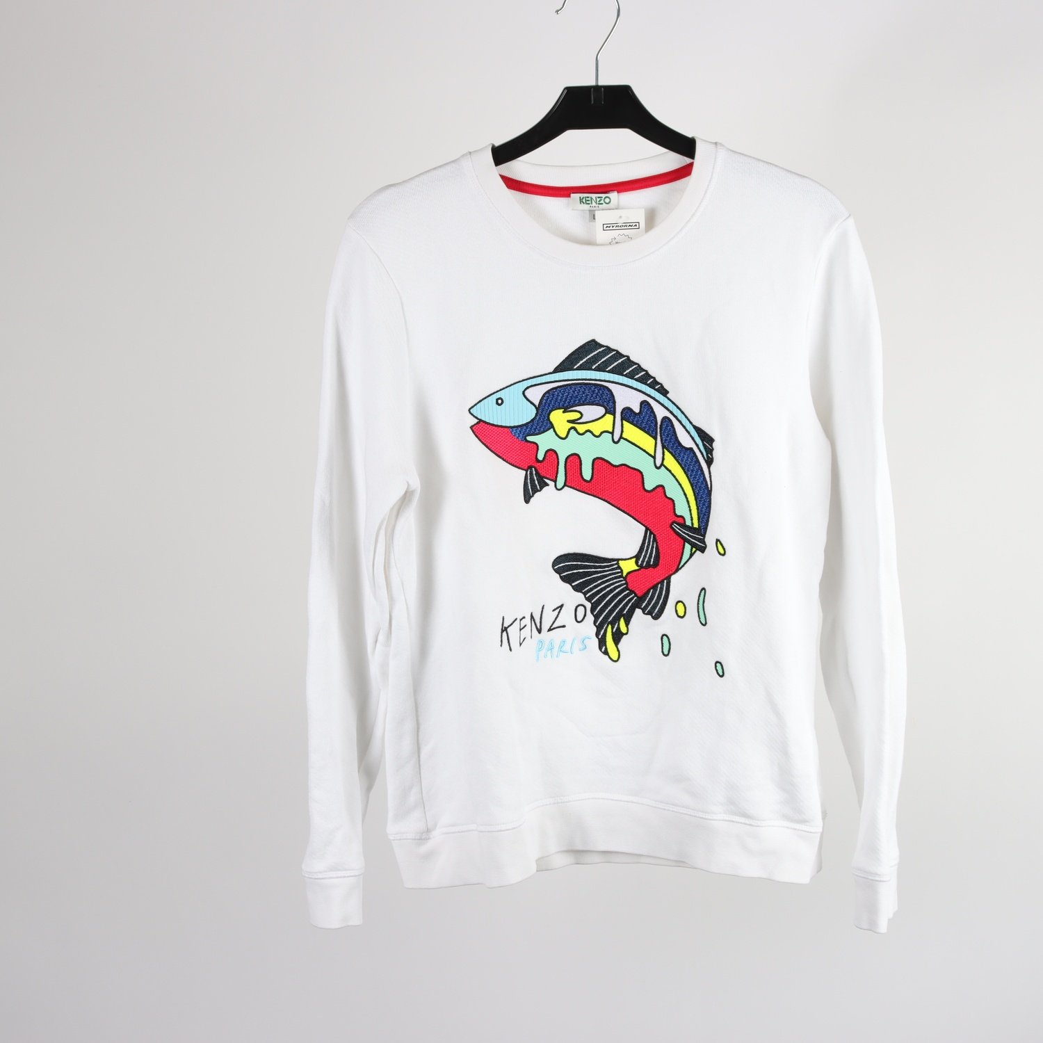 Sweatshirt, Kenzo Paris, vit, fisk-print, stl. L