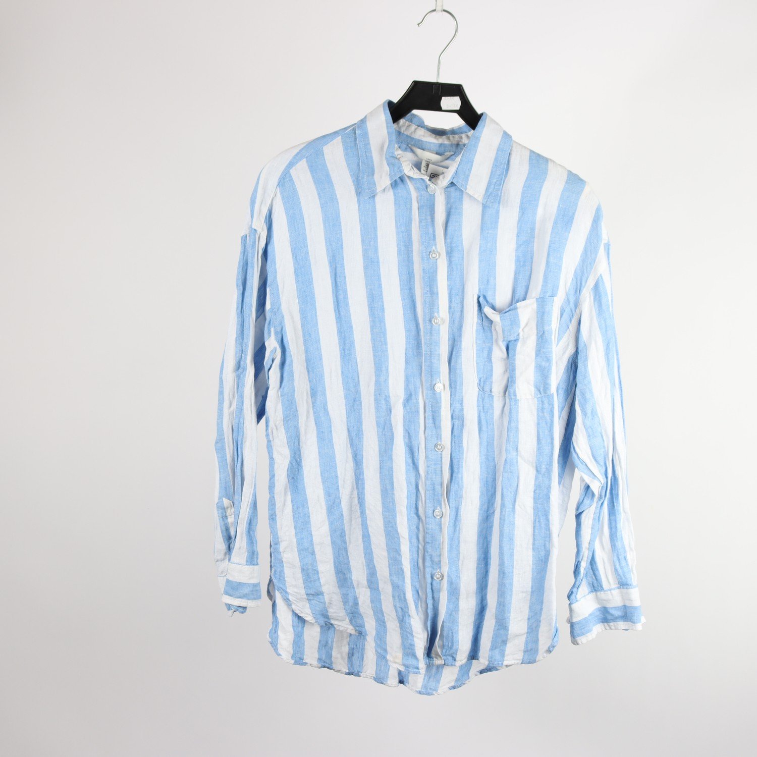 Blus, H&M, blå, vit, randig, 100% linne, stl. S