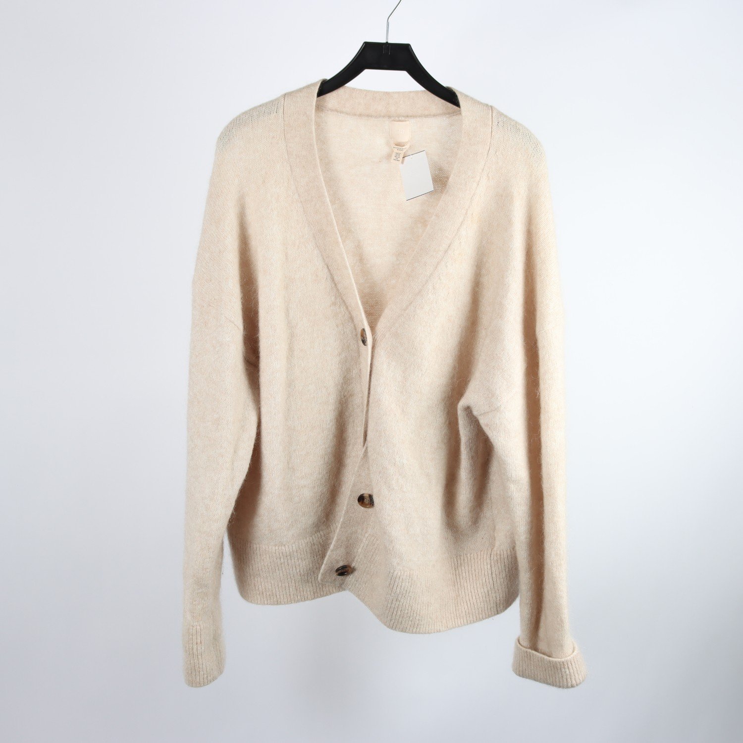 Stickad ulltröja, H&M, beige, 31% mohair, stl. XL
