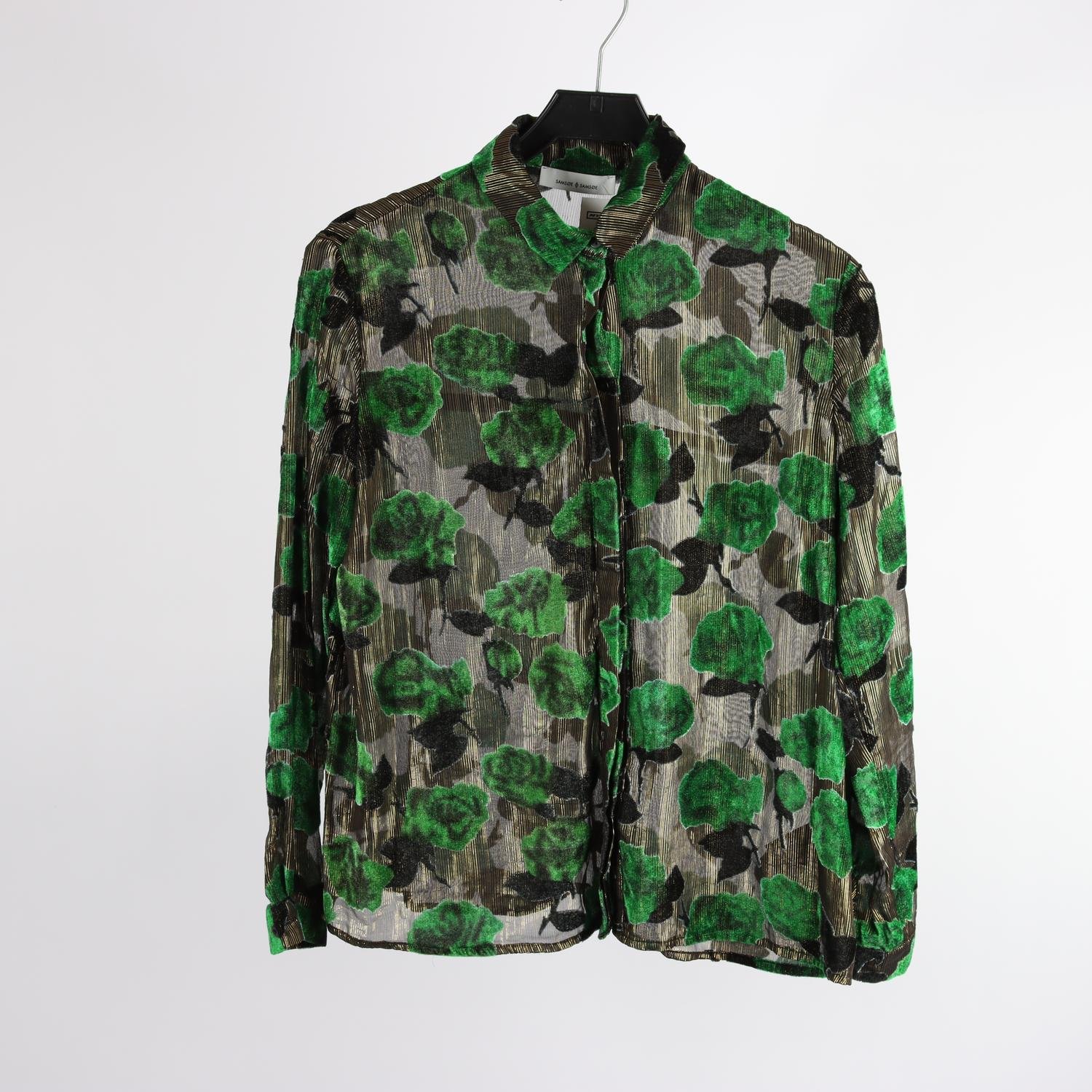 Blus, Samsøe Samsøe , guld, grön, svart, mönstrad, stl. XS