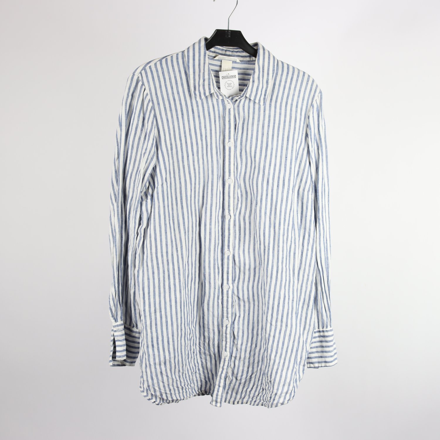 Blus, H&M, blå, vit, randig, 100 % linne, stl. 42