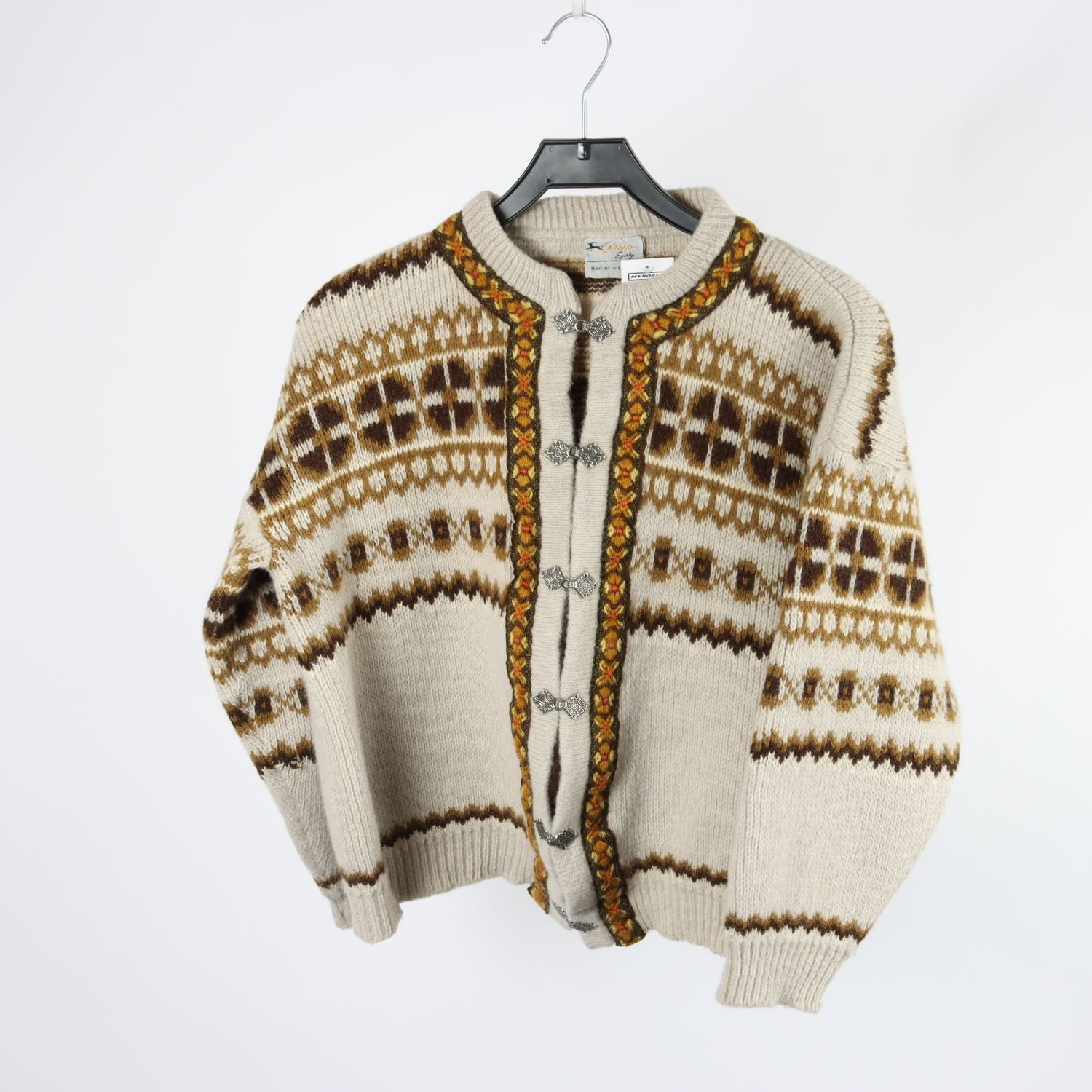 Stickad kofta, Gann Sporty Made In Norway, mönstrad, 100% ull, stl. 52