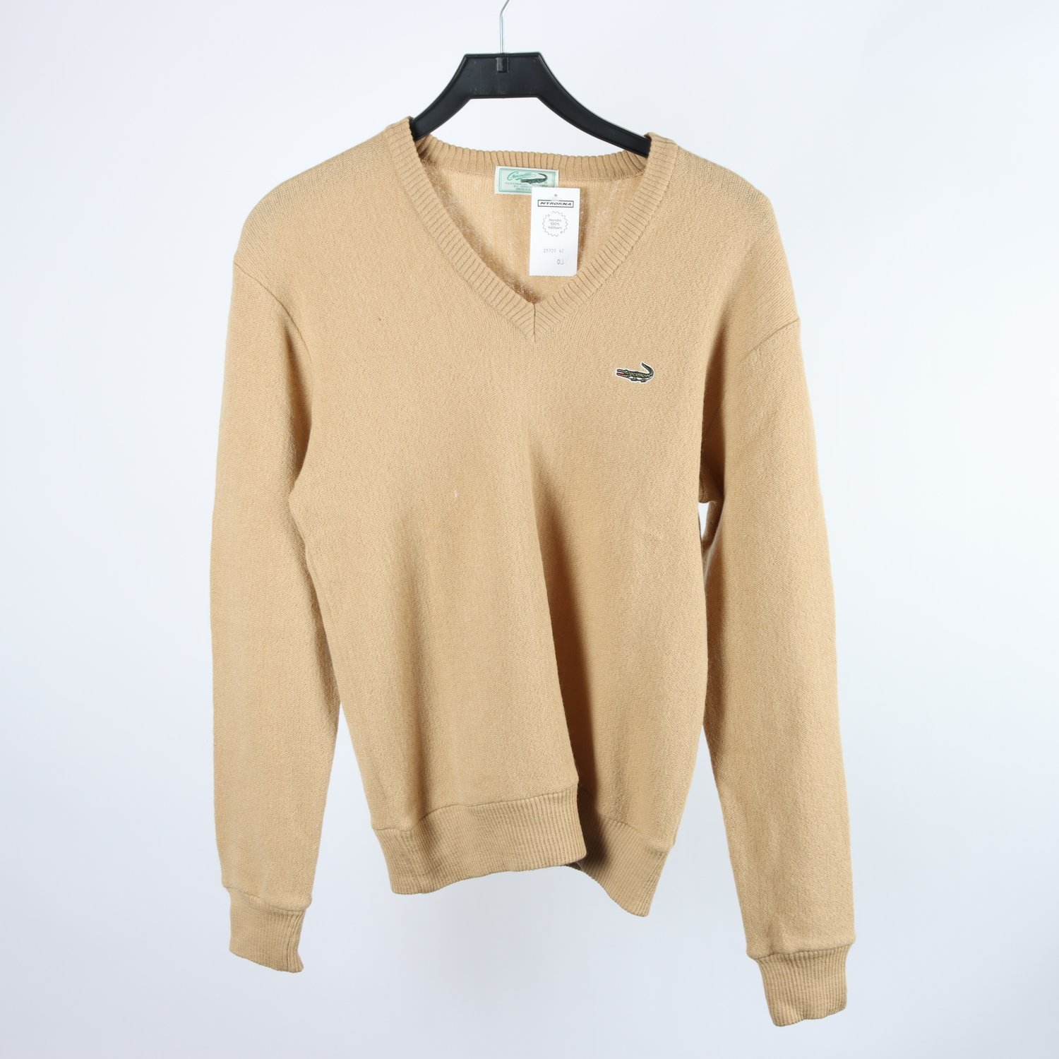 Stickad tröja, Lacoste vintage, beige, 100% ull, stl. M