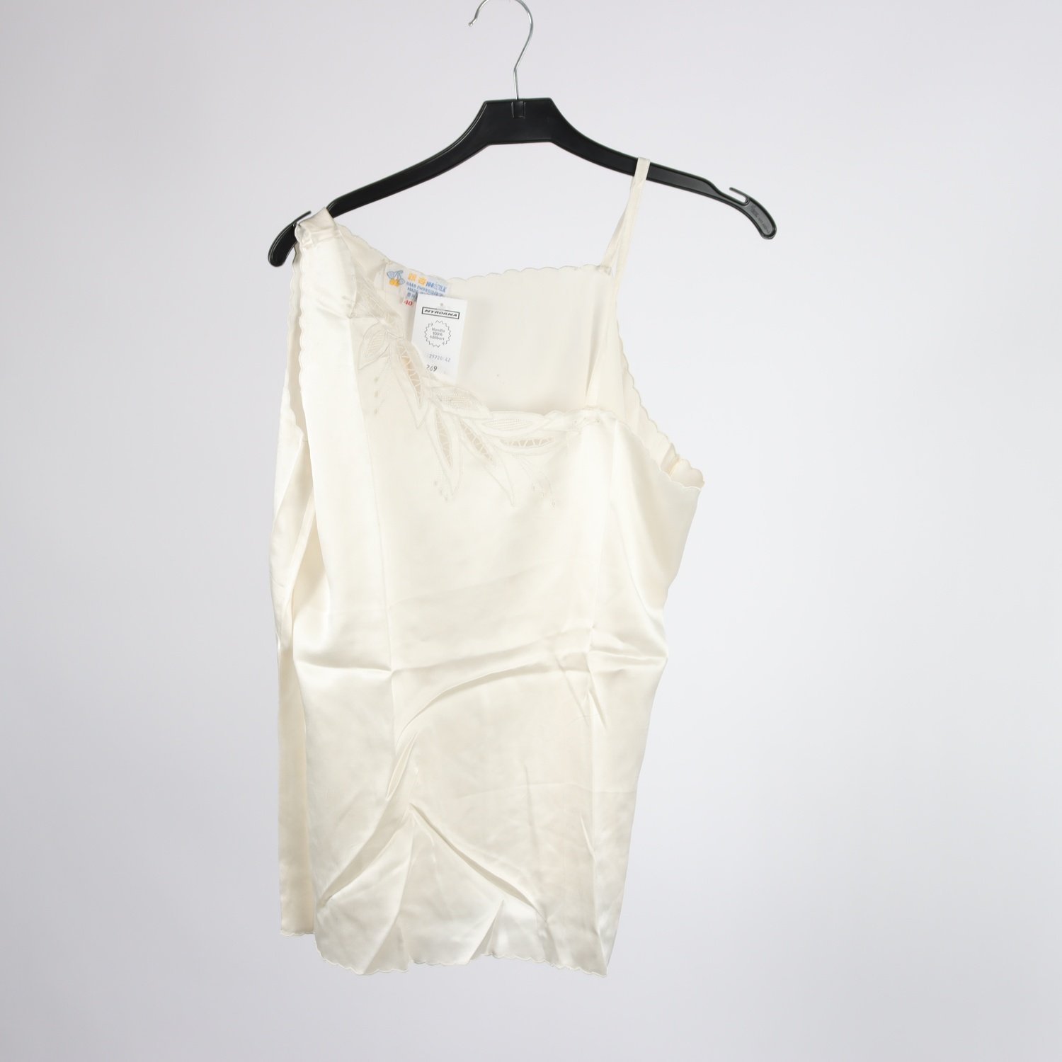 Camisole, handberoderad, vit, 100% siden, stl. 40