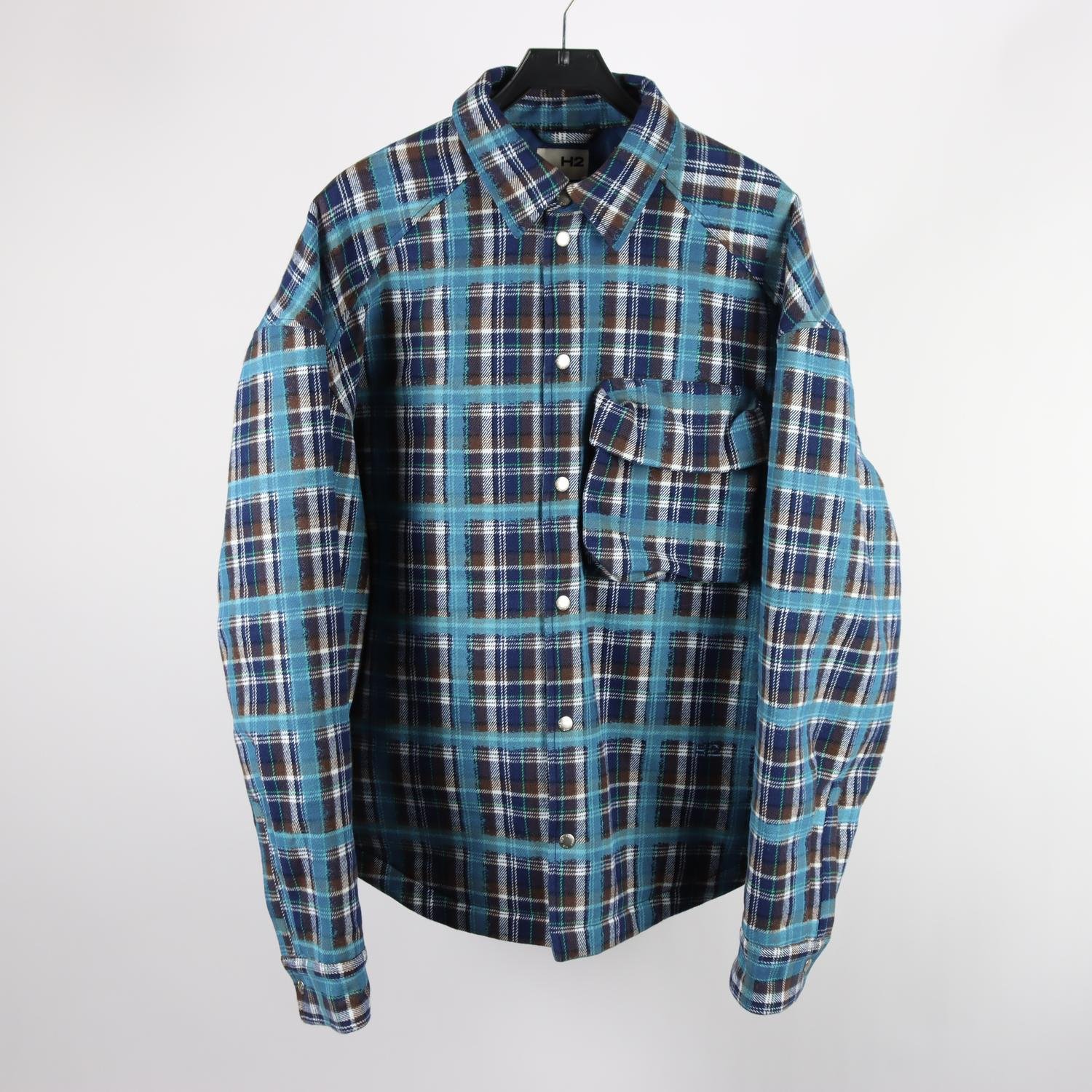 Jacka, H2, blå, rutig, varmfodrad, stl. ca XL