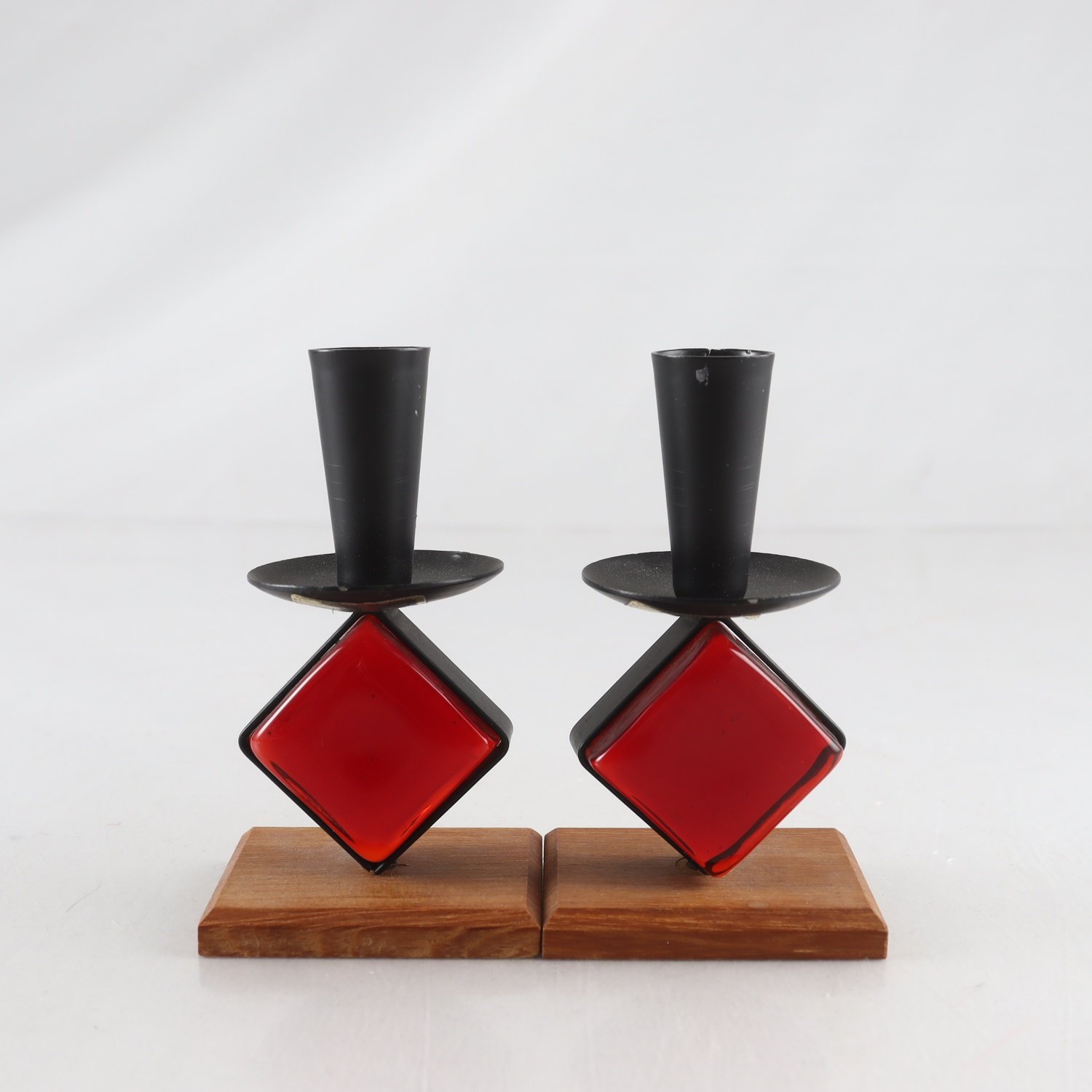 Ljusstakar, glas, smide, teak, Bo Svensk, 2 st