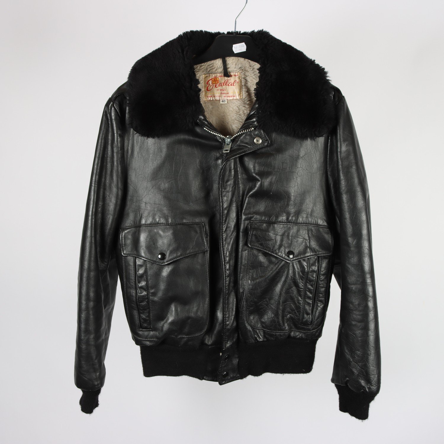 Skinnjacka, Excelled Bomber Aviator, vintage, 100% läder, stl. M