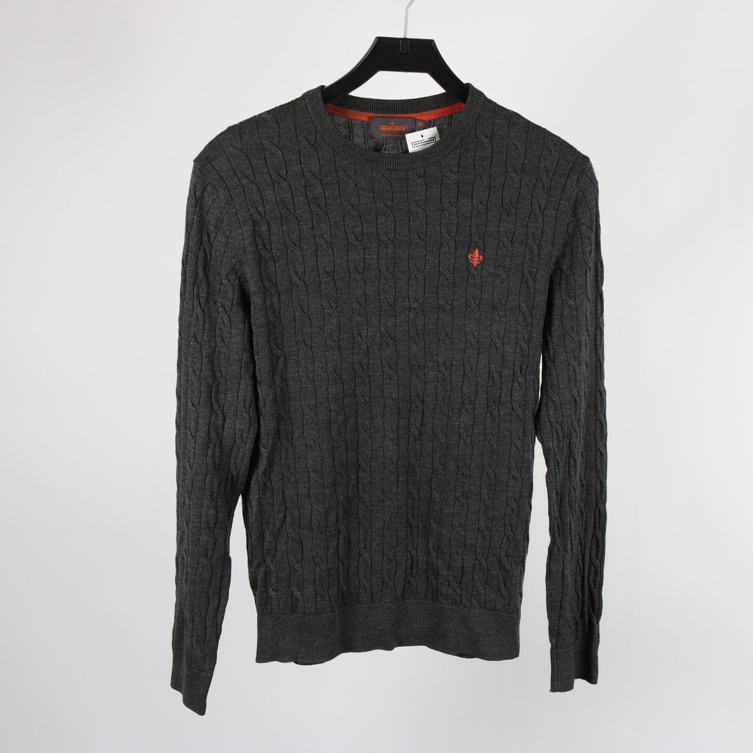 Stickad tröja, Morris, grå, 100% merino ull, stl. M