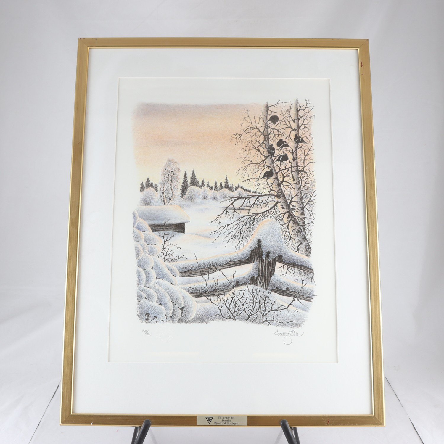 Litografi, ”Vinter vid Gärdesgården”, Bertil Lindh (1951). Endast avhämtning.
