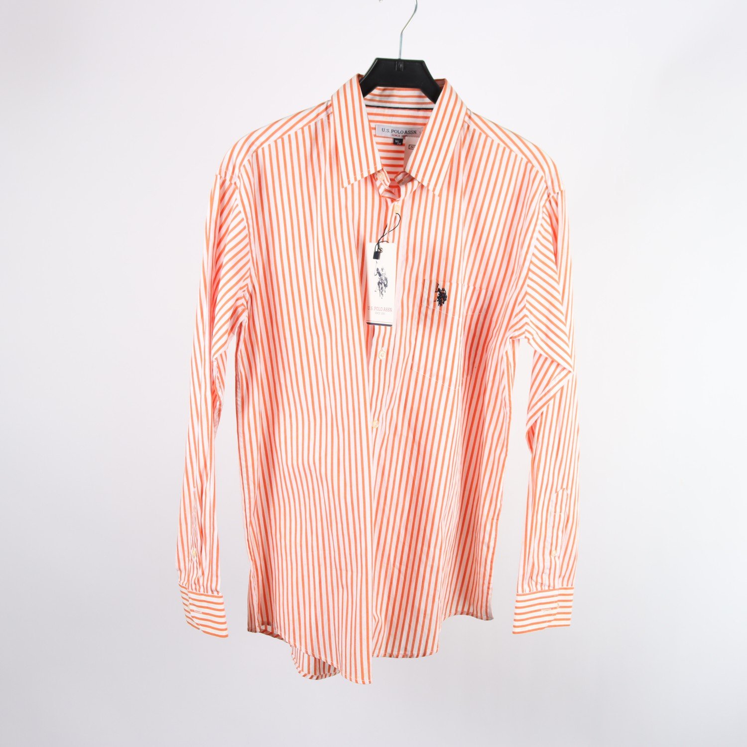 Skjorta, U.S. Polo Assn, orange/vit, randig, stl. M