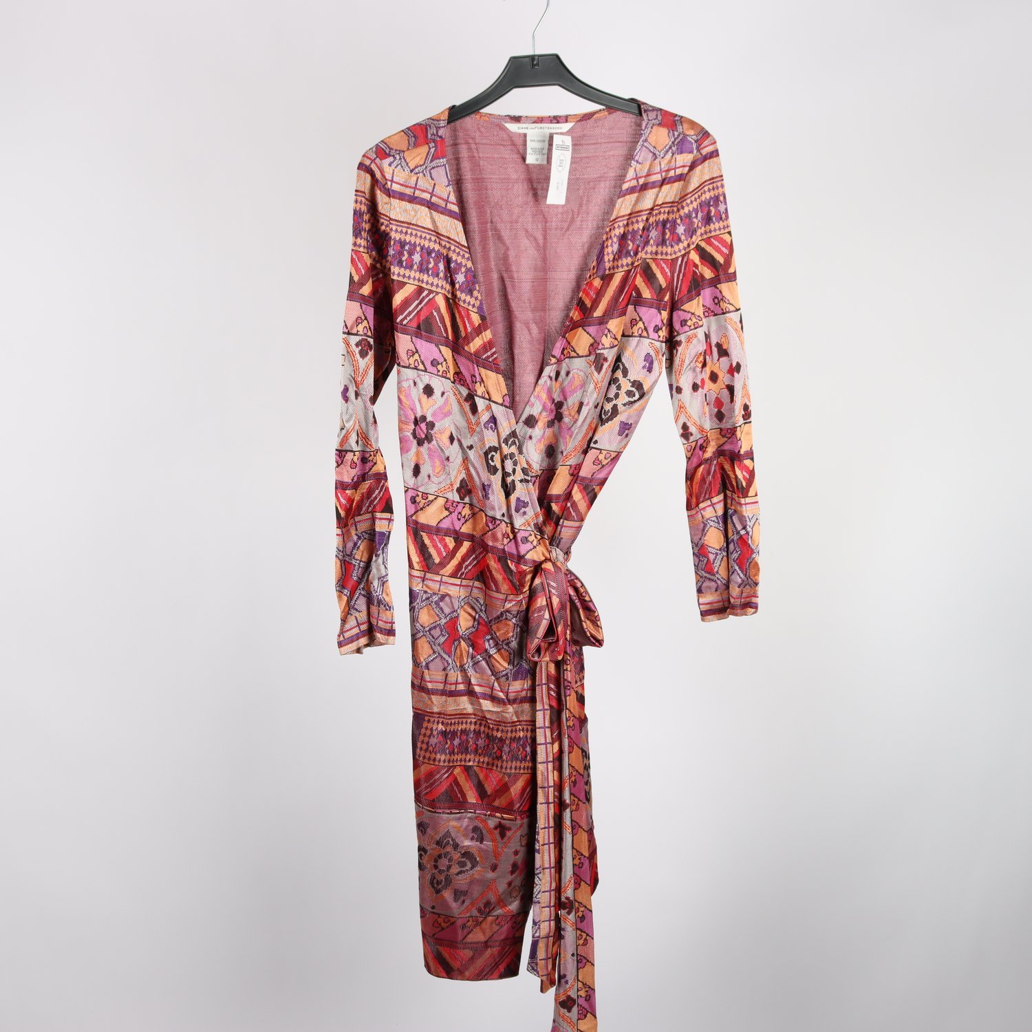 Omlottklänning, Diane von Furstenberg, rosa, mönstrad,100% viskos, stl. 12 (M)