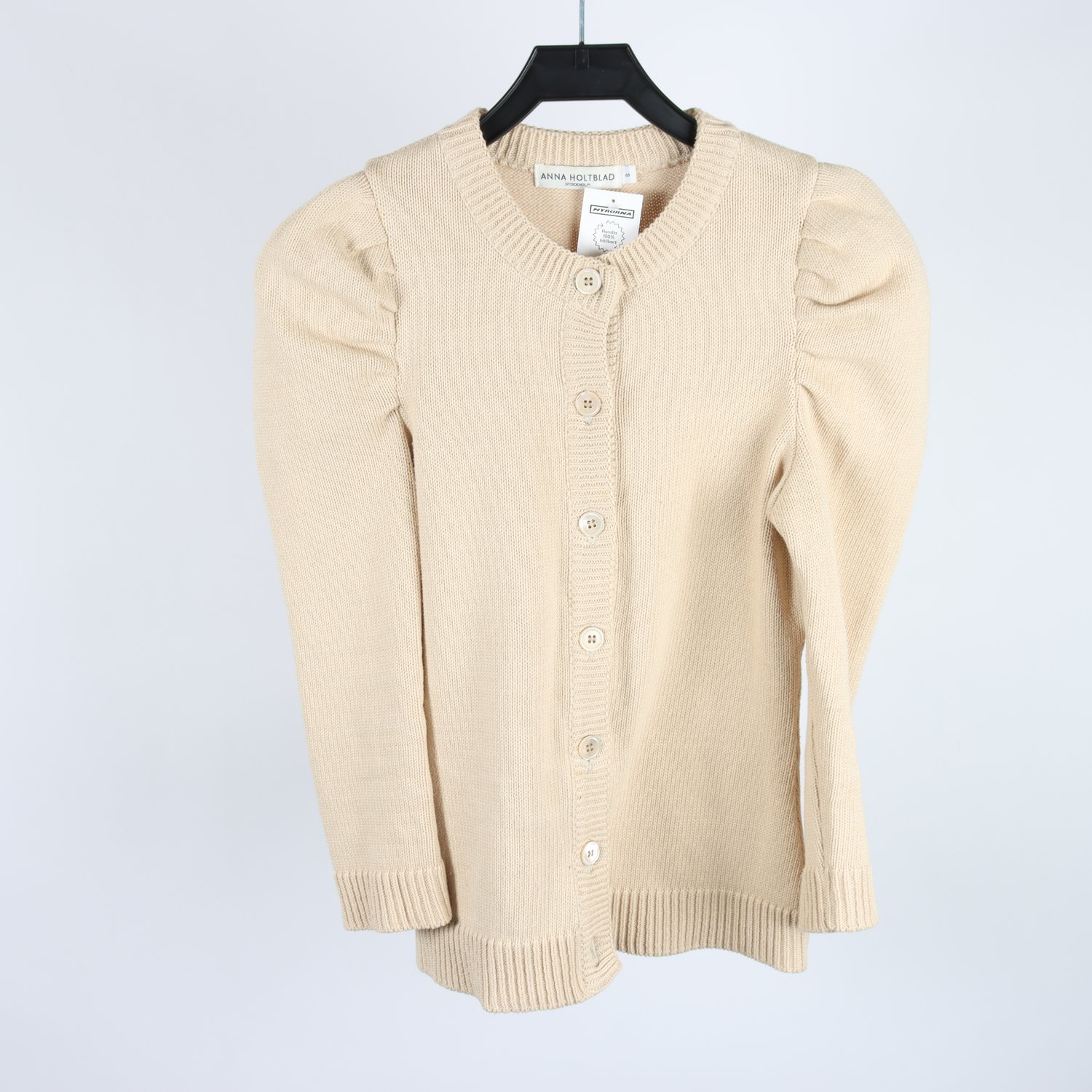 Stickad kofta, Anna Holtblad, beige, 100% bomull, stl. S