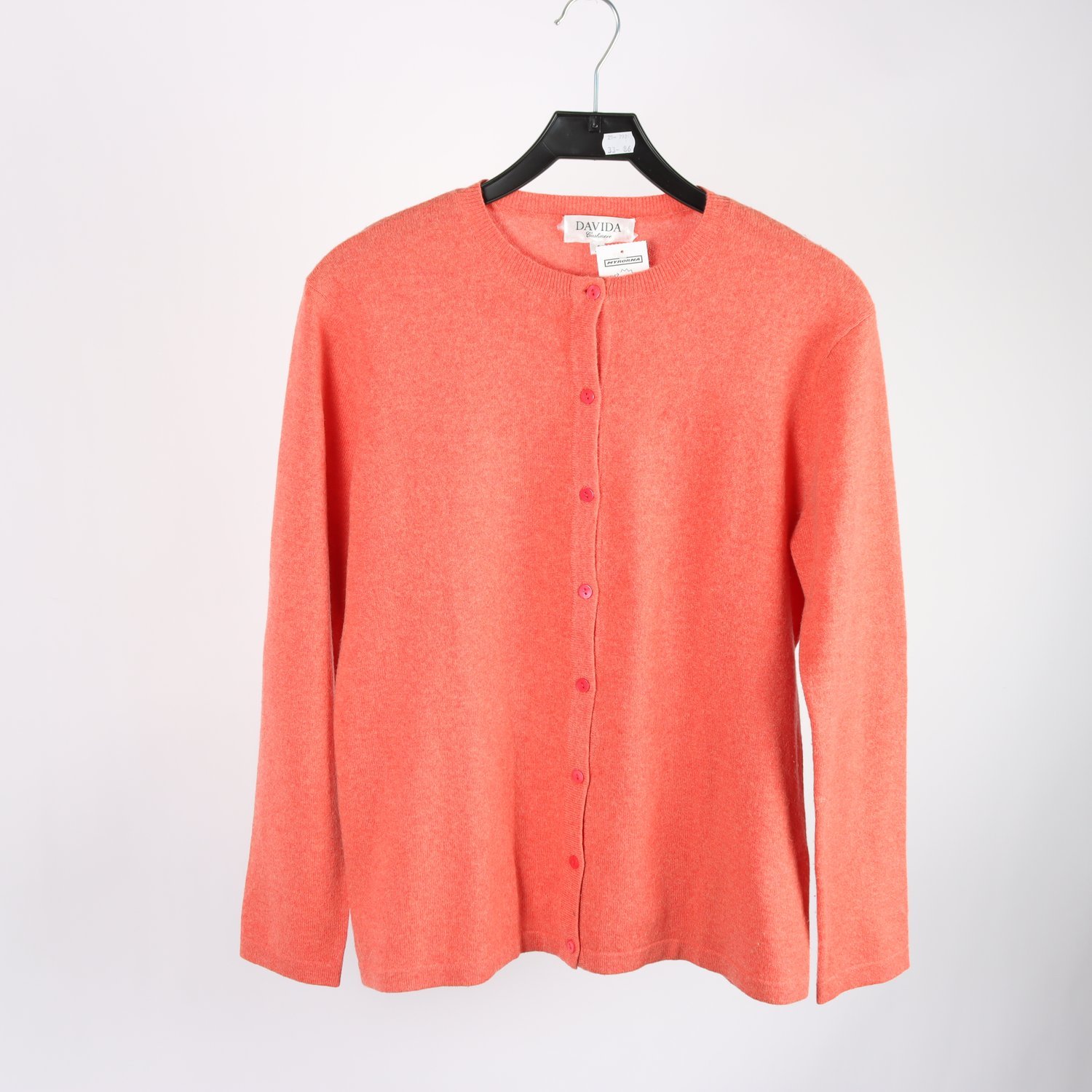 Stickad kofta, Davida, orange, 100% kashmir, stl. L