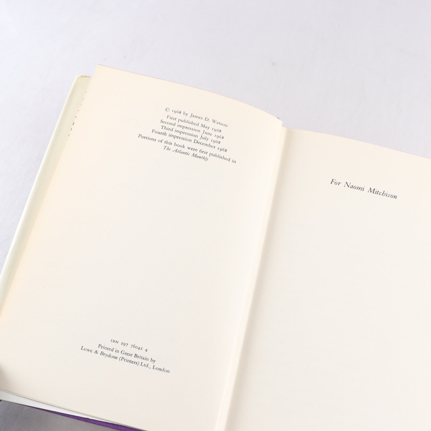 James D. Watson, The Double Helix (4th impression, 1968)