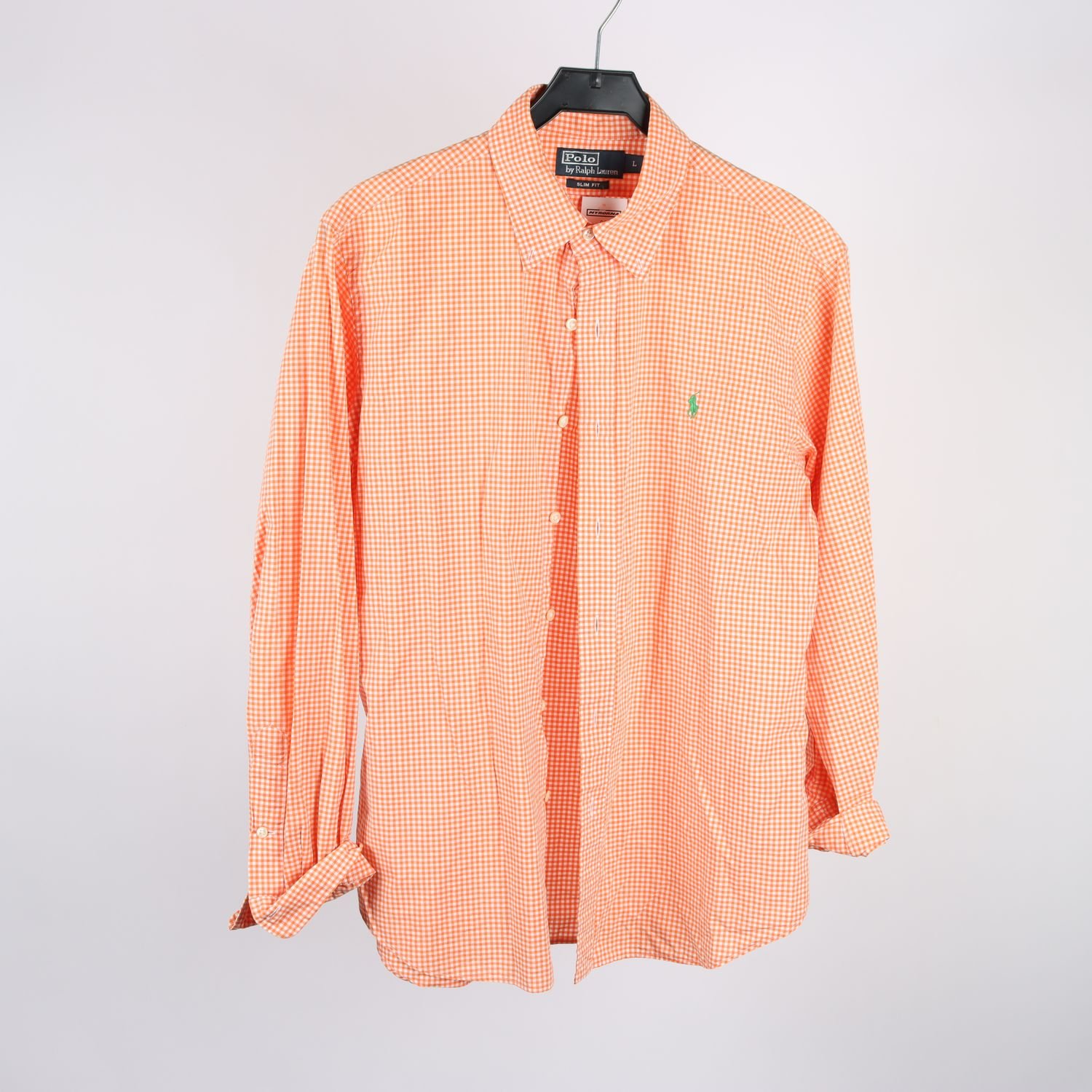 Skjorta, Polo Ralph Lauren, rutig, vit, orange, stl. L