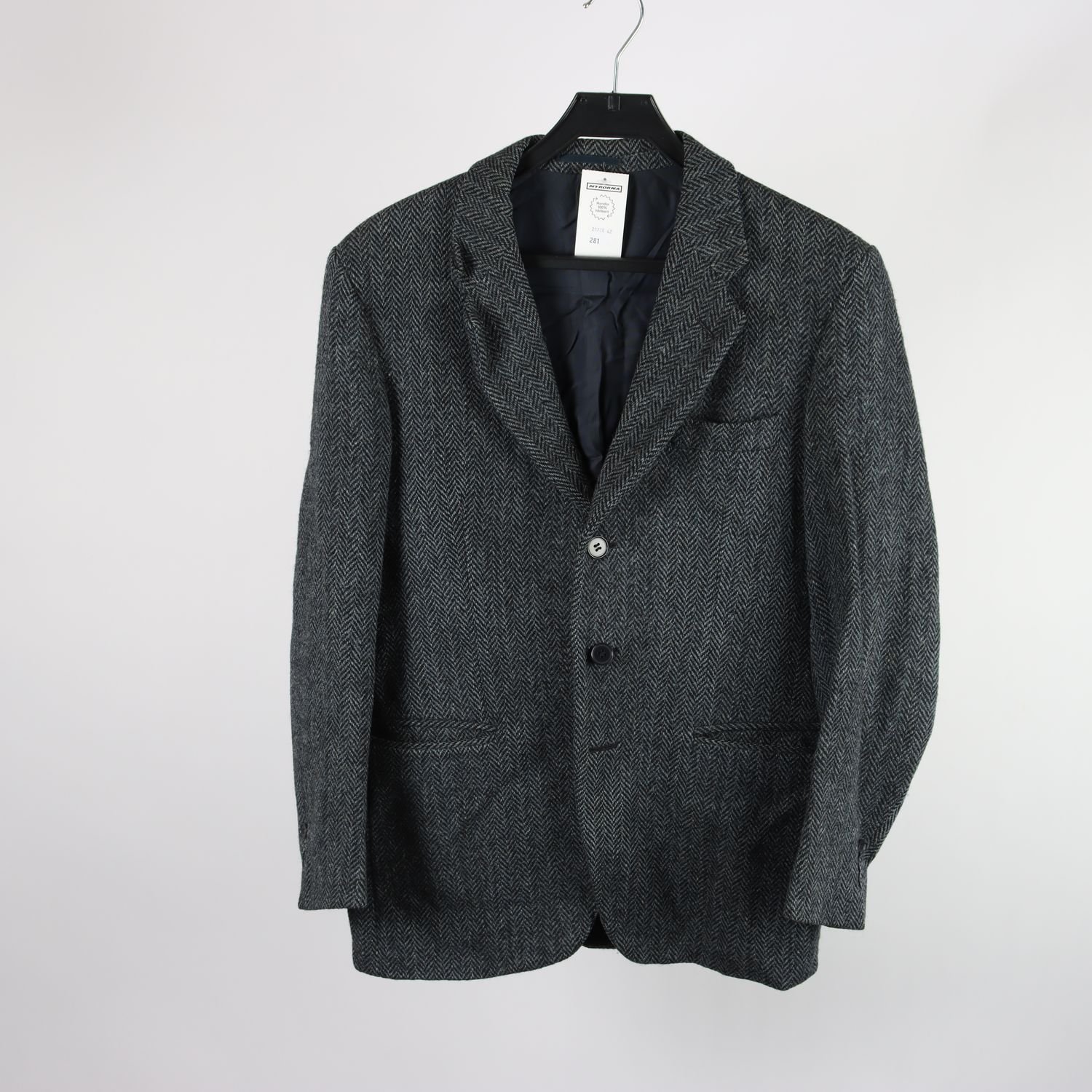 Kavaj, Harris Tweed, blå, grå, 100% ull, stl. 48
