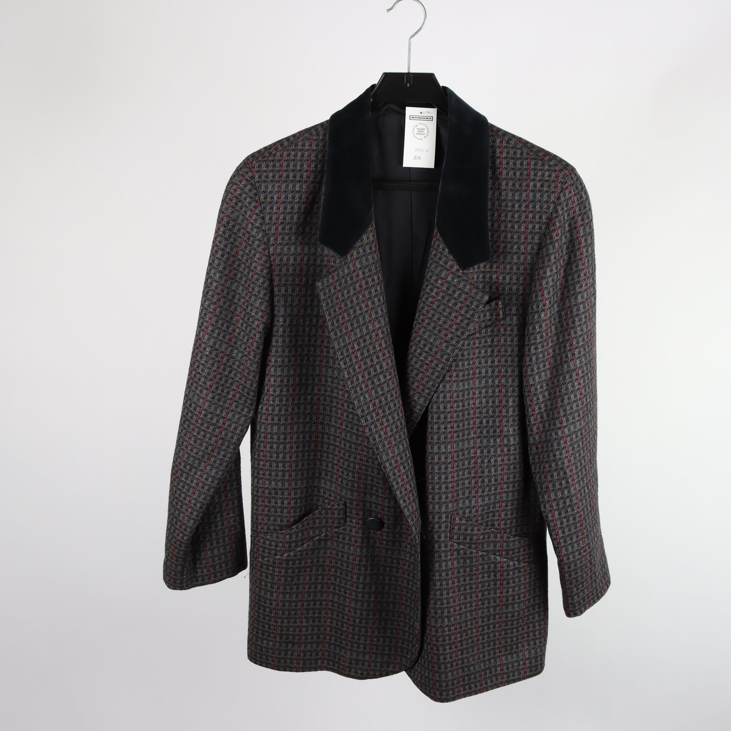 Kavaj med sammetskrage, vintage, 100% ull, stl. 36