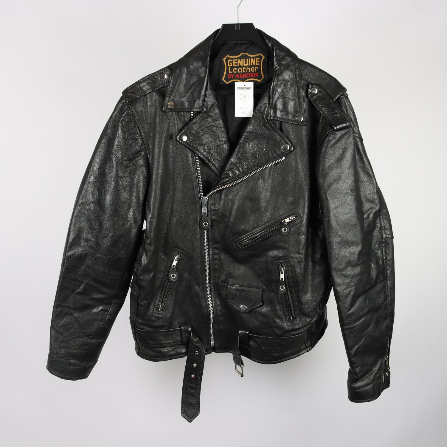 Biker läderjacka, Genuine Leather by Manzoor, svart, stl. (L)